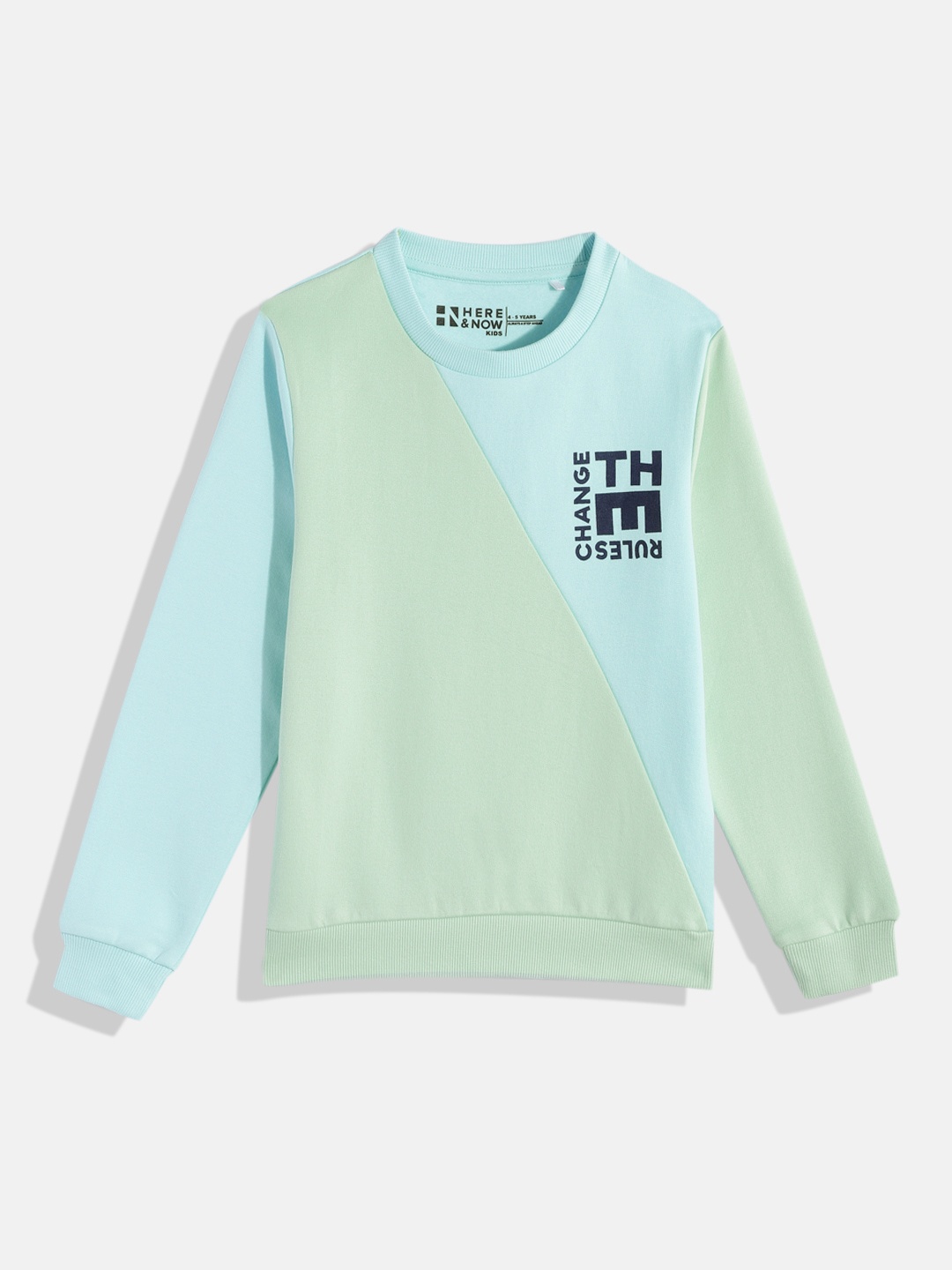 

HERE&NOW Boys Colourblocked Pure Cotton Sweatshirt, Green