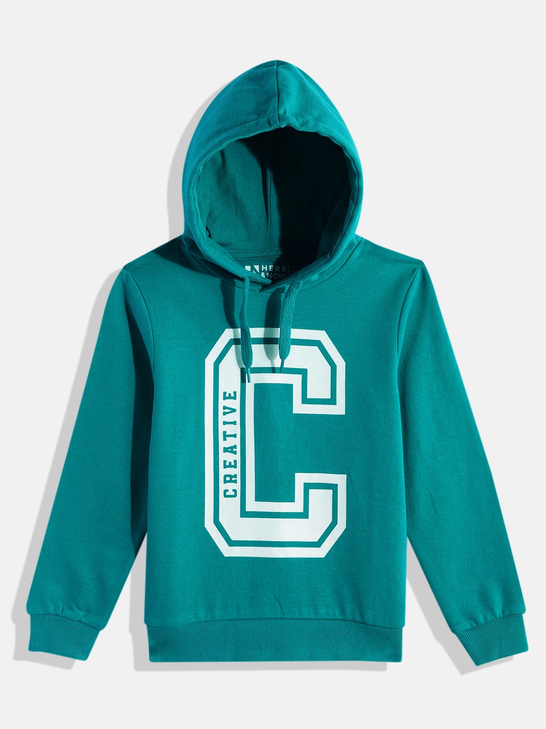 

HERE&NOW Boys Pure Cotton Printed Hooded Sweatshirt, Teal
