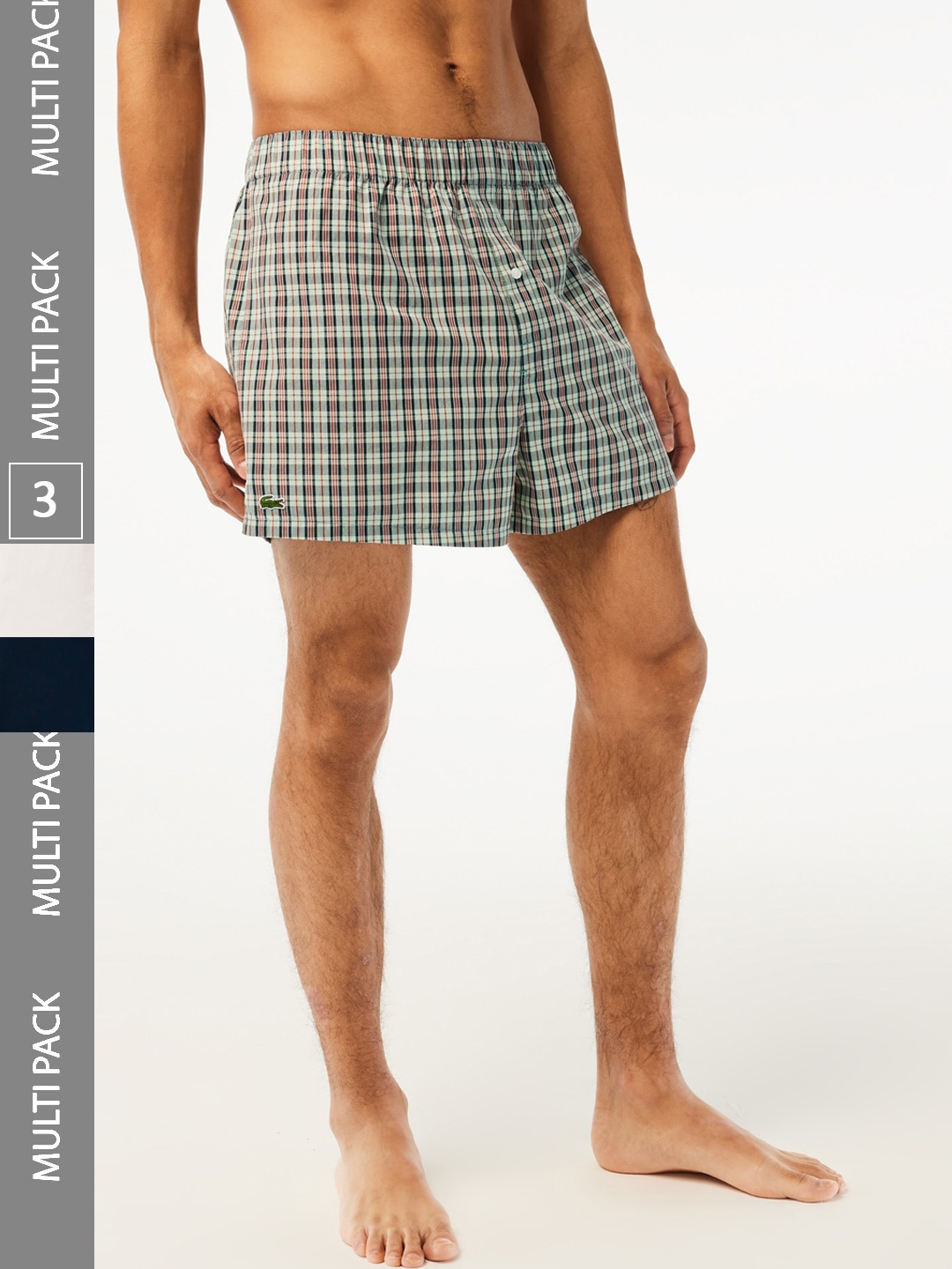 

Lacoste Men Pack Of 3 Checked Slim Fit Mid Rise Pure Cotton Shorts, Multi