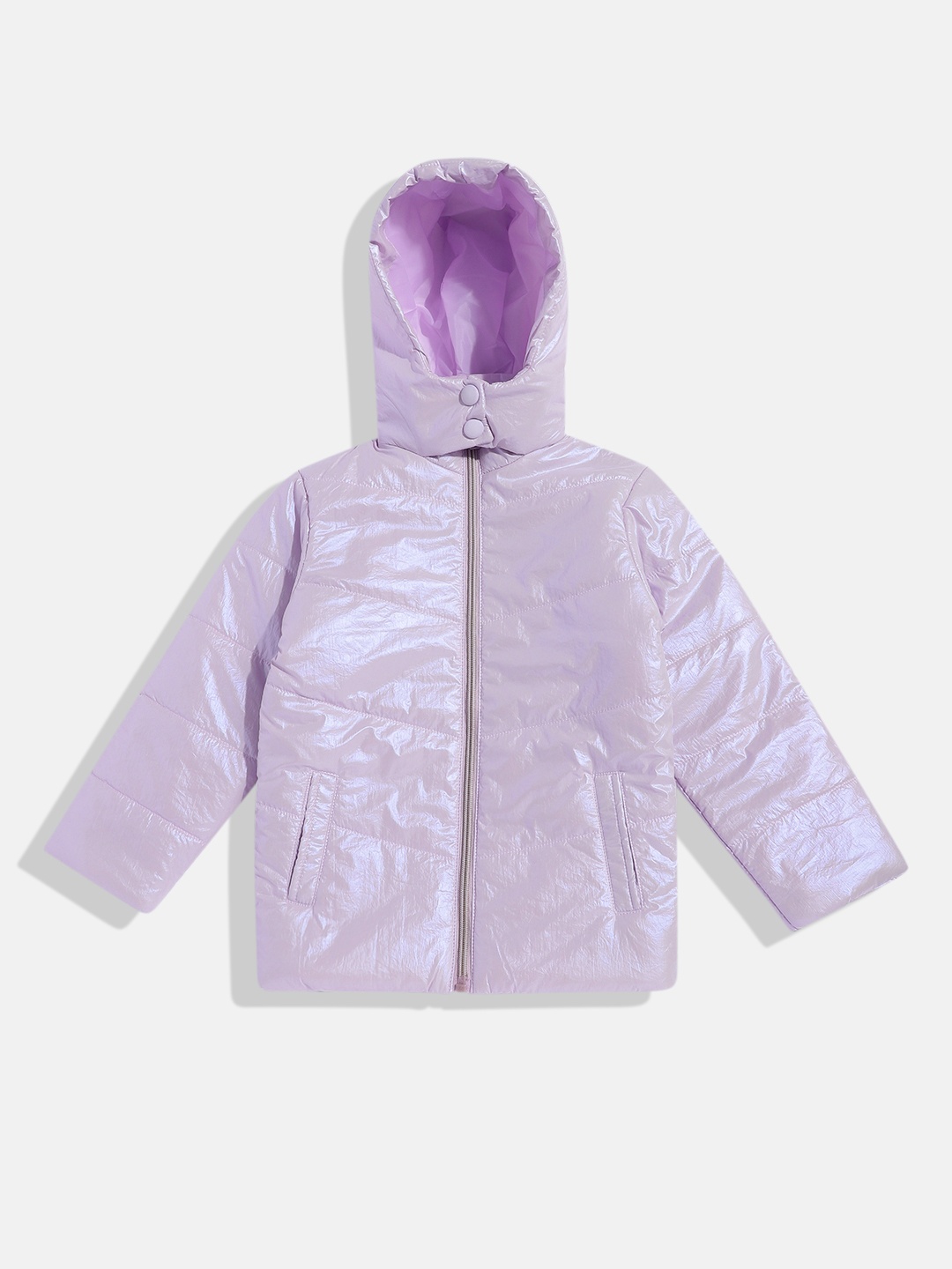 

HERE&NOW Girls Solid Glossy Finish Hooded Puffer Jacket, Lavender