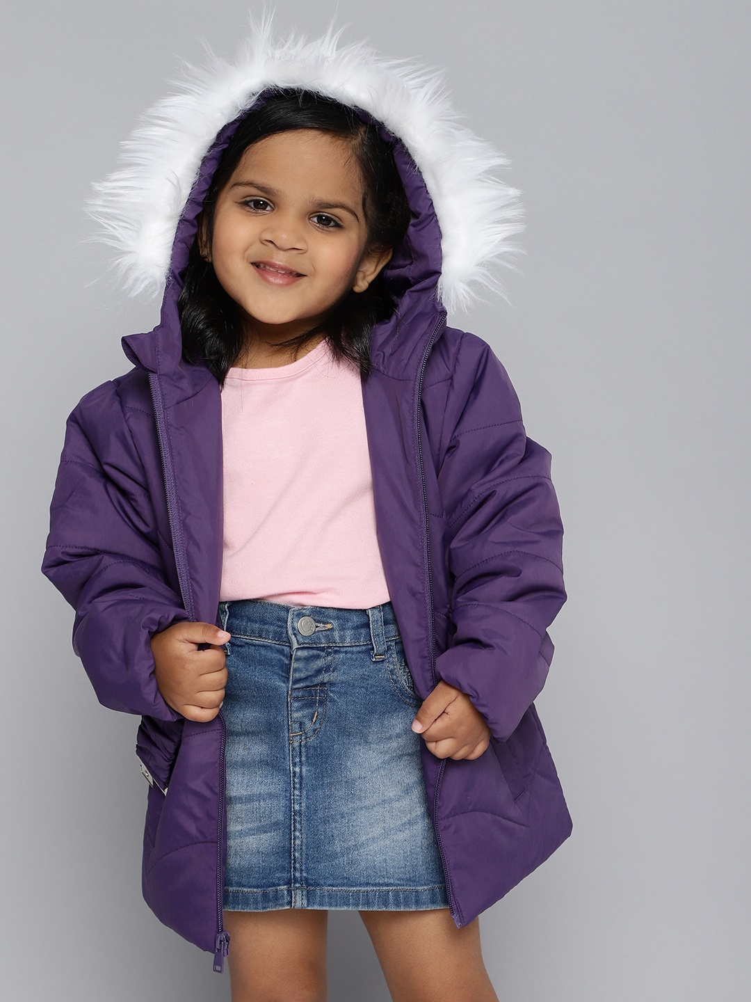 

HERE&NOW Girls Solid Quilted Jacket, Purple