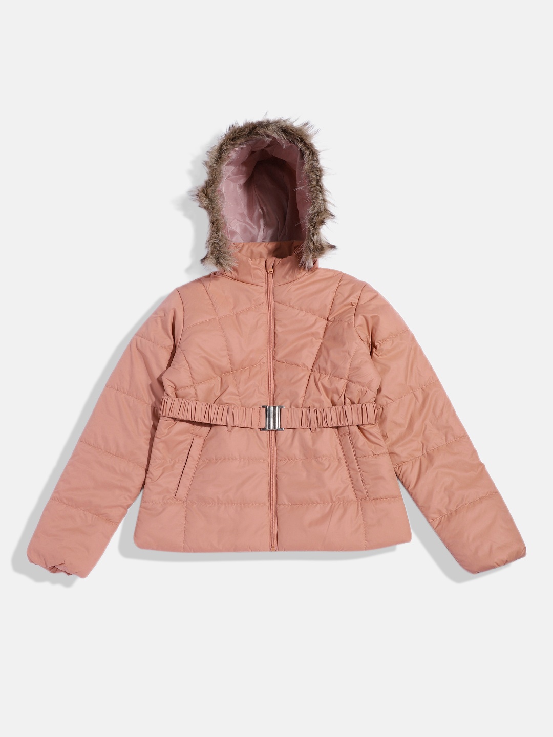 

HERE&NOW Girls Hooded Padded Jacket, Pink