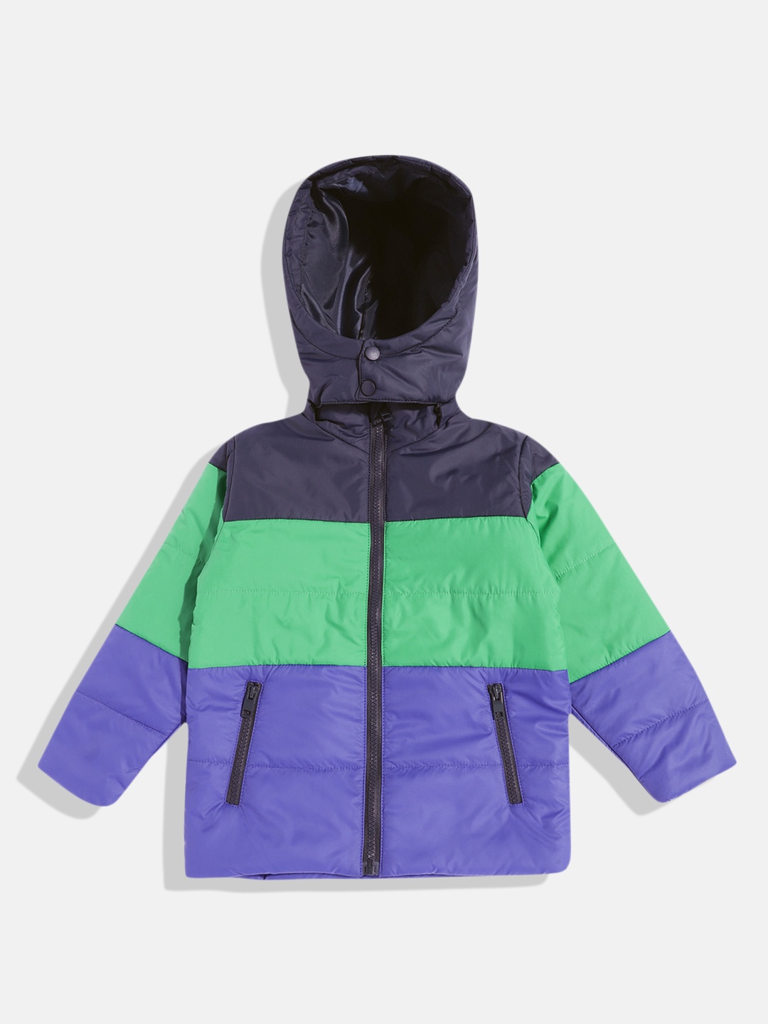

HERE&NOW Boys Colourblocked Hooded Puffer Jacket, Navy blue