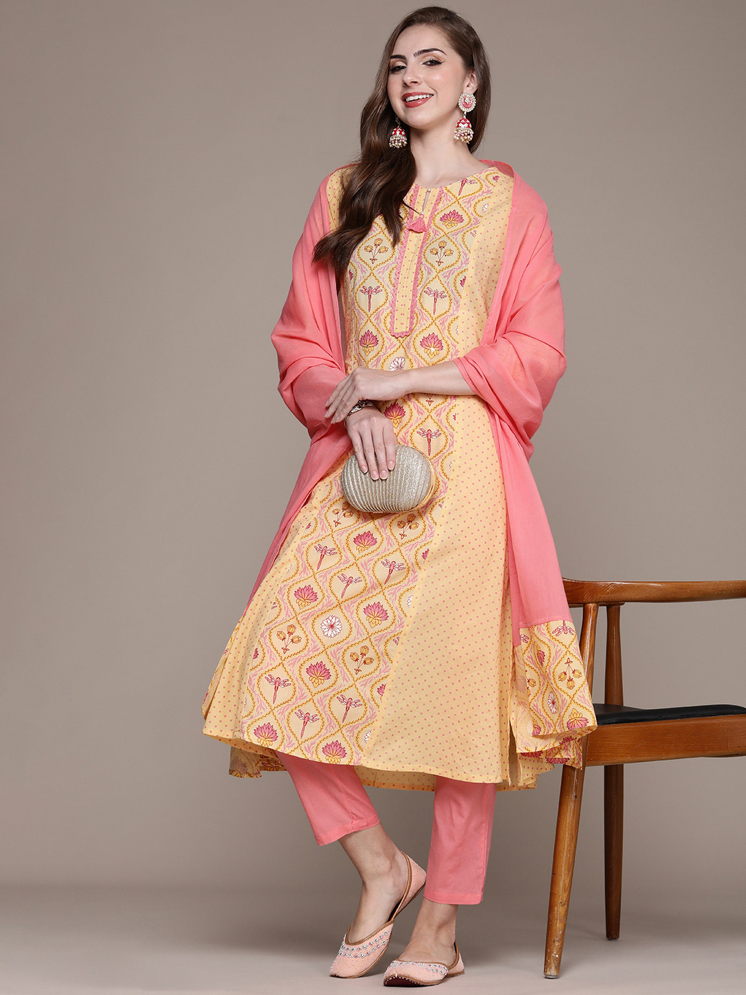 

Anouk Women Ethnic Motifs Printed Regular Kurta with Trousers & With Dupatta, Yellow
