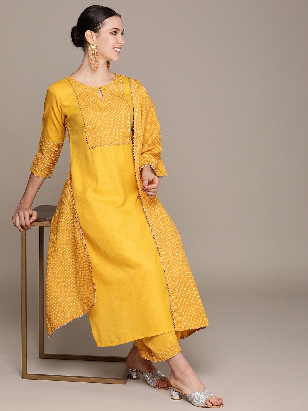 

Anouk Women Yellow Yoke Design Regular Kurta with Palazzos & With Dupatta