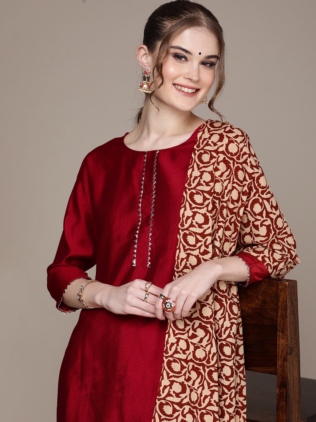 

Anouk Women Regular Kurta with Palazzos & With Dupatta, Red