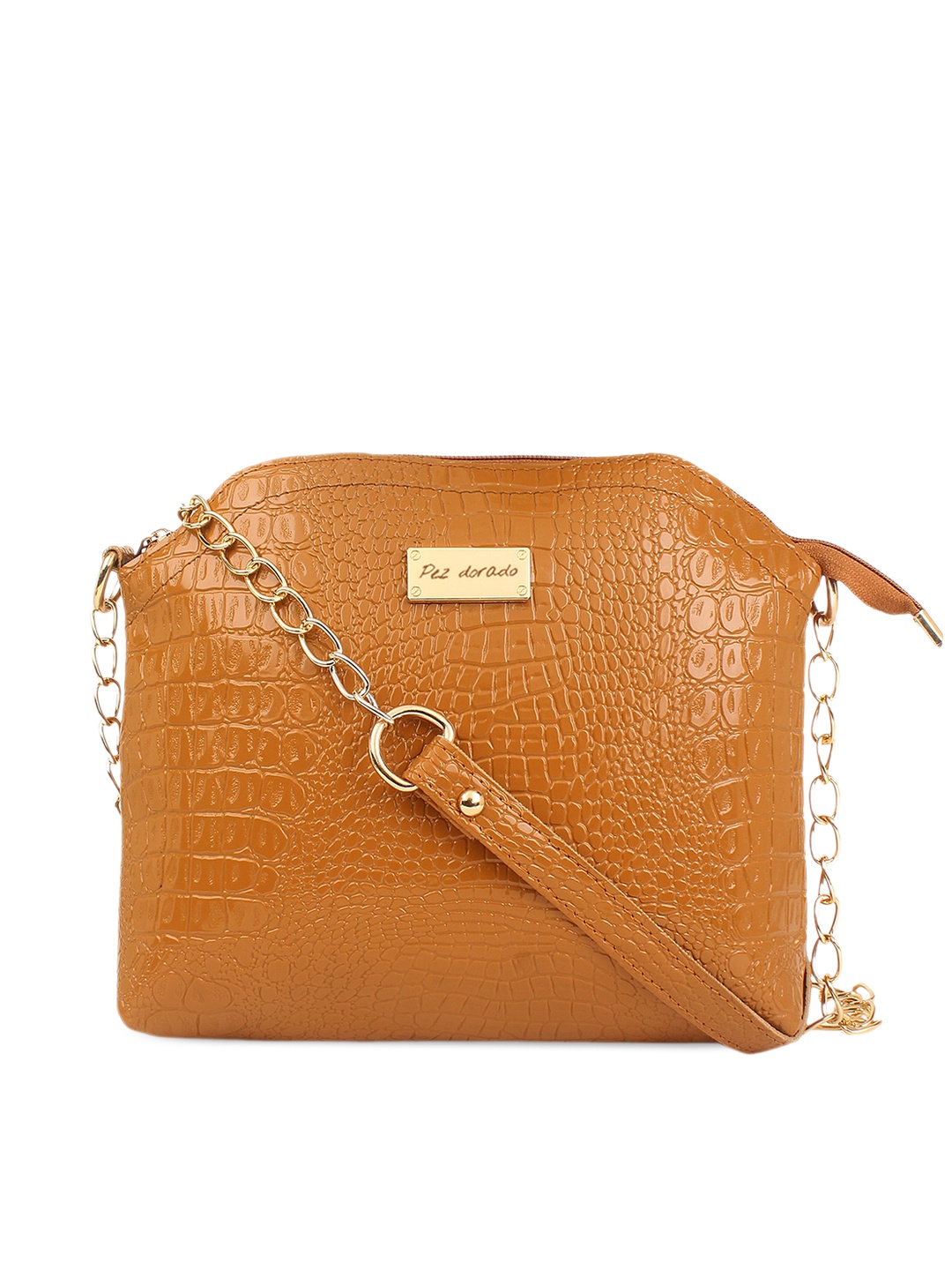 

Pez dorado Animal Textured Chain Strap Cross Body Structured Sling Bag, Mustard
