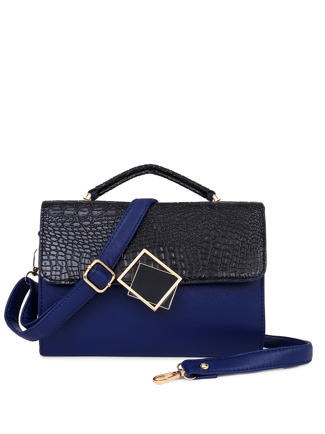 

Pez dorado Textured Structured Handheld Bag, Navy blue
