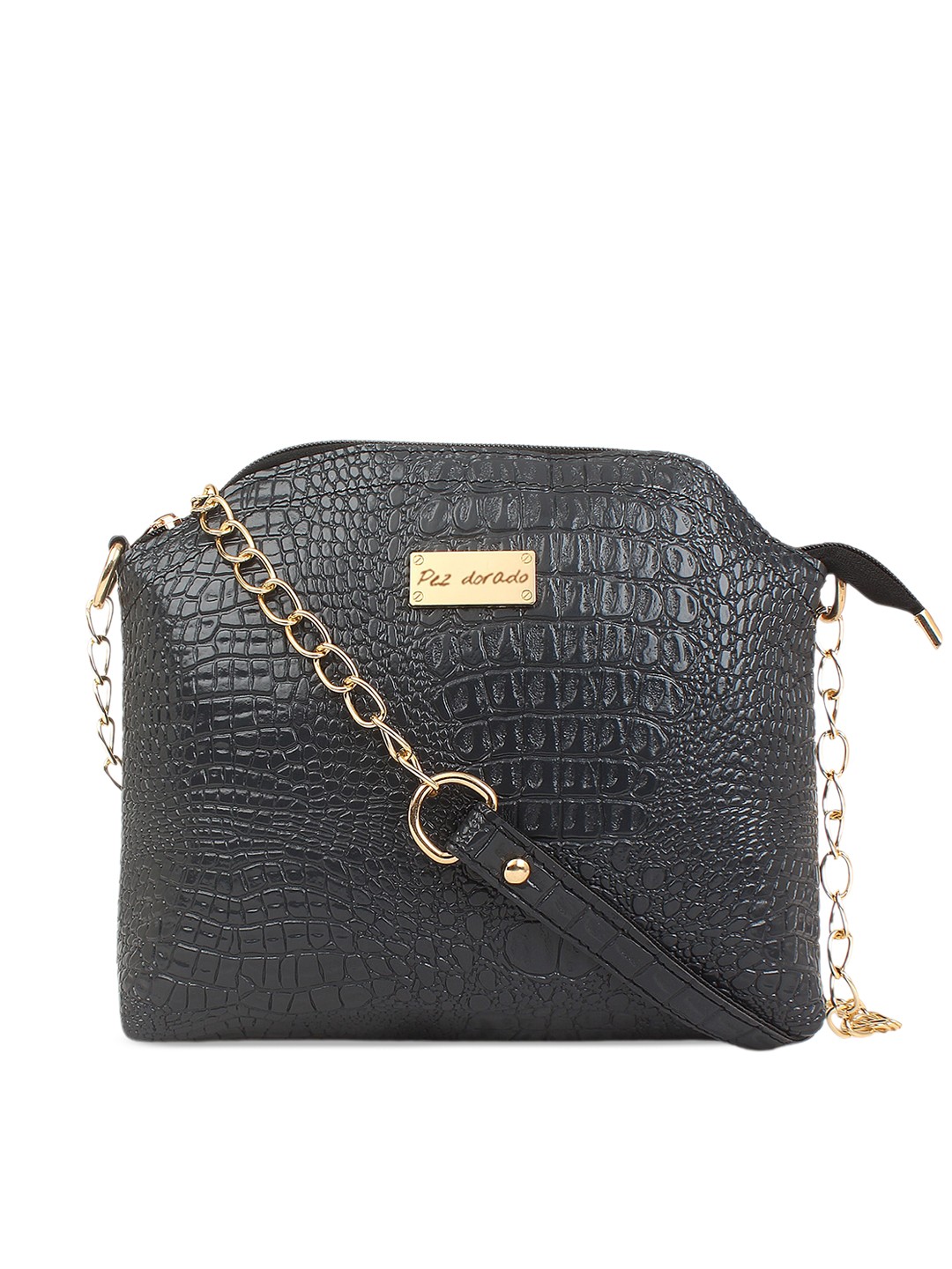 

Pez dorado Textured Structured Sling Bag, Black