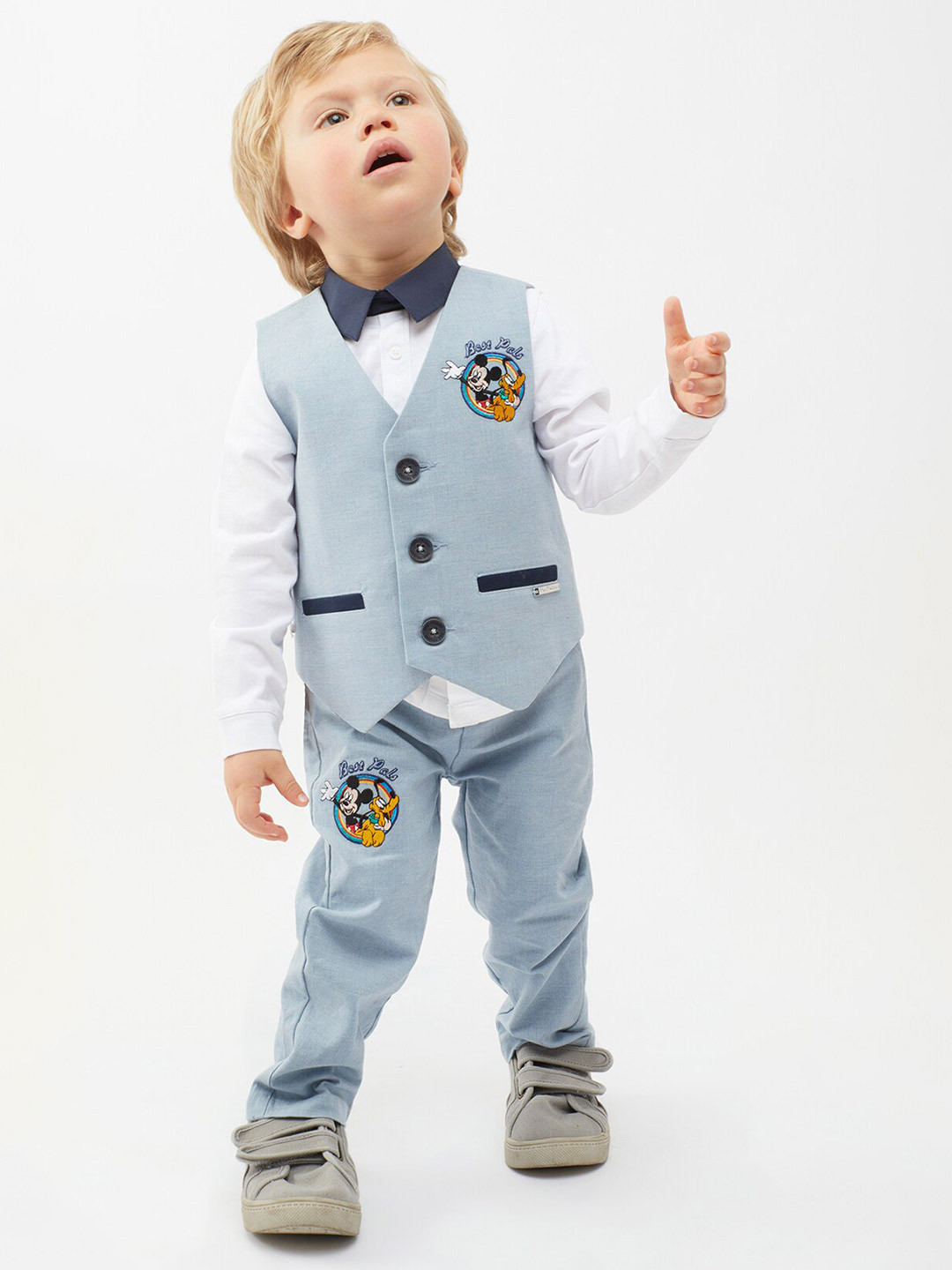 

One Friday Boys Shirt With Trousers & Waistcoat, Blue