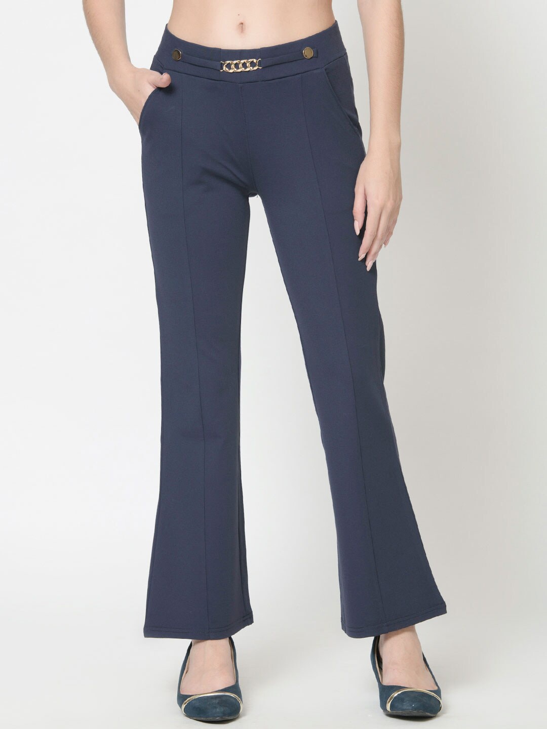

urSense Women Mid Rise Stretchable Bootcut Trousers, Blue
