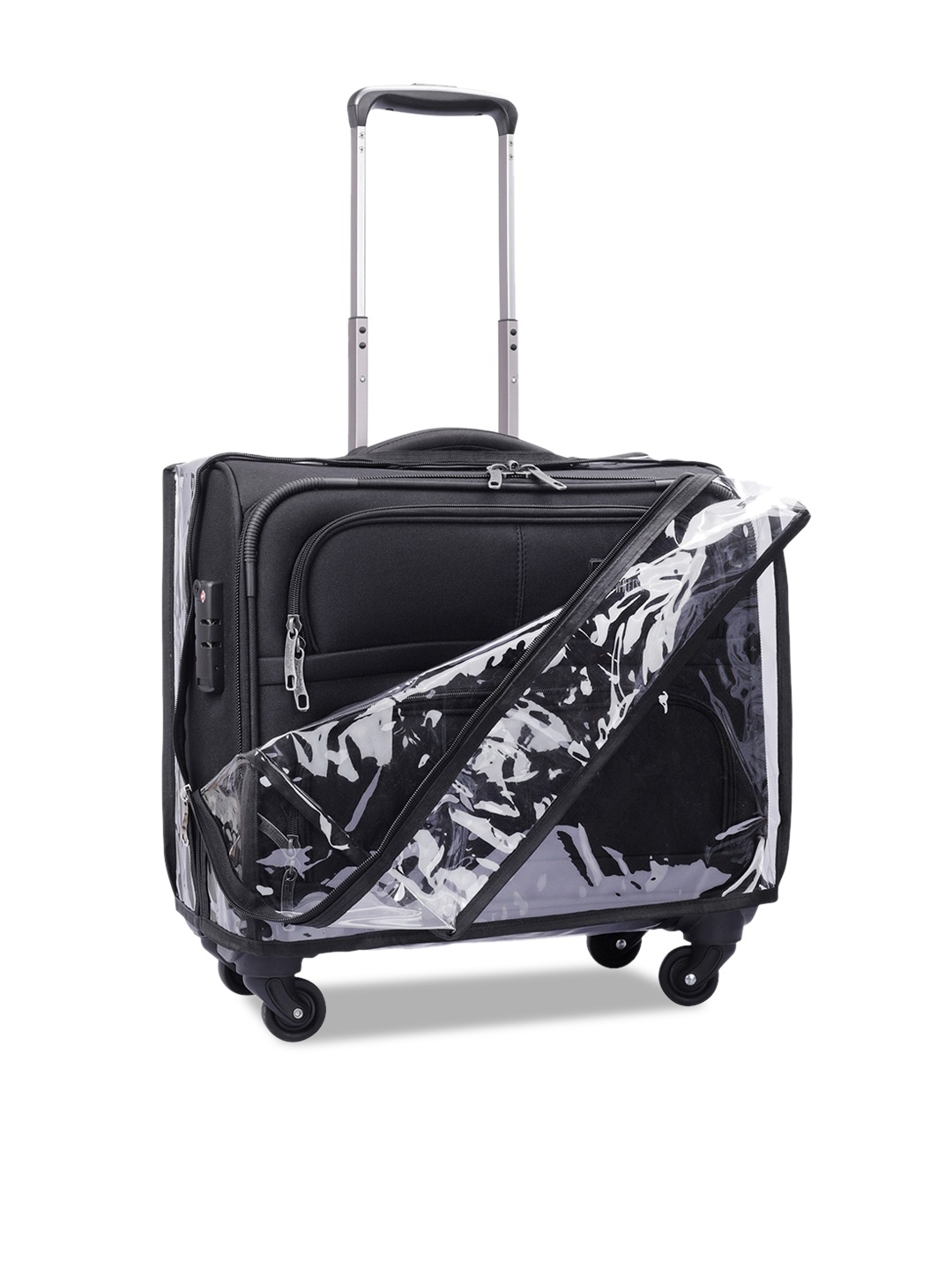 

THE CLOWNFISH Trolley Bag Laptop Roller Case with Transparent Cover, Black