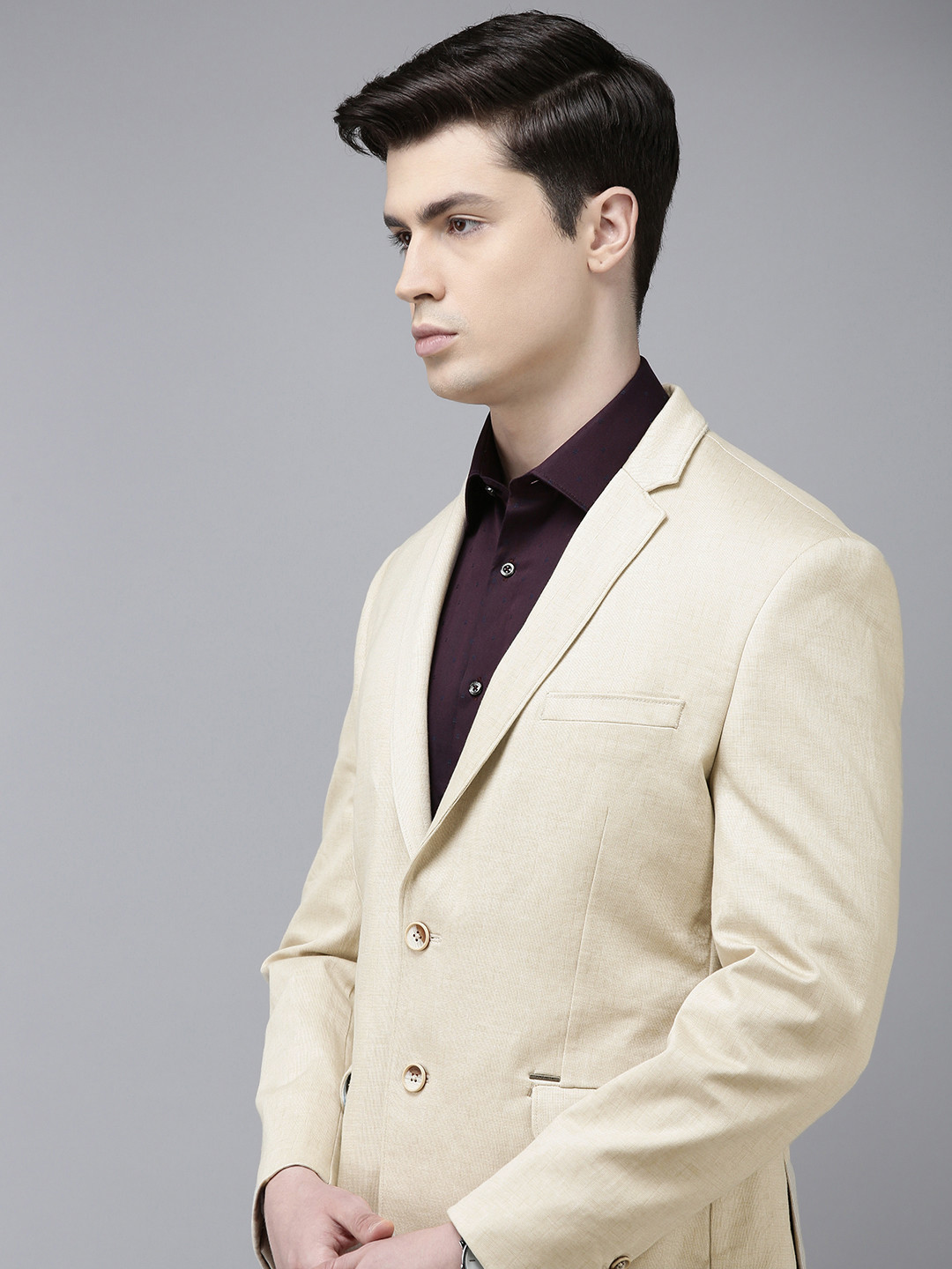 

Van Heusen Sport Men Self Design Slim Fit Single-Breasted Casual Blazer, Beige