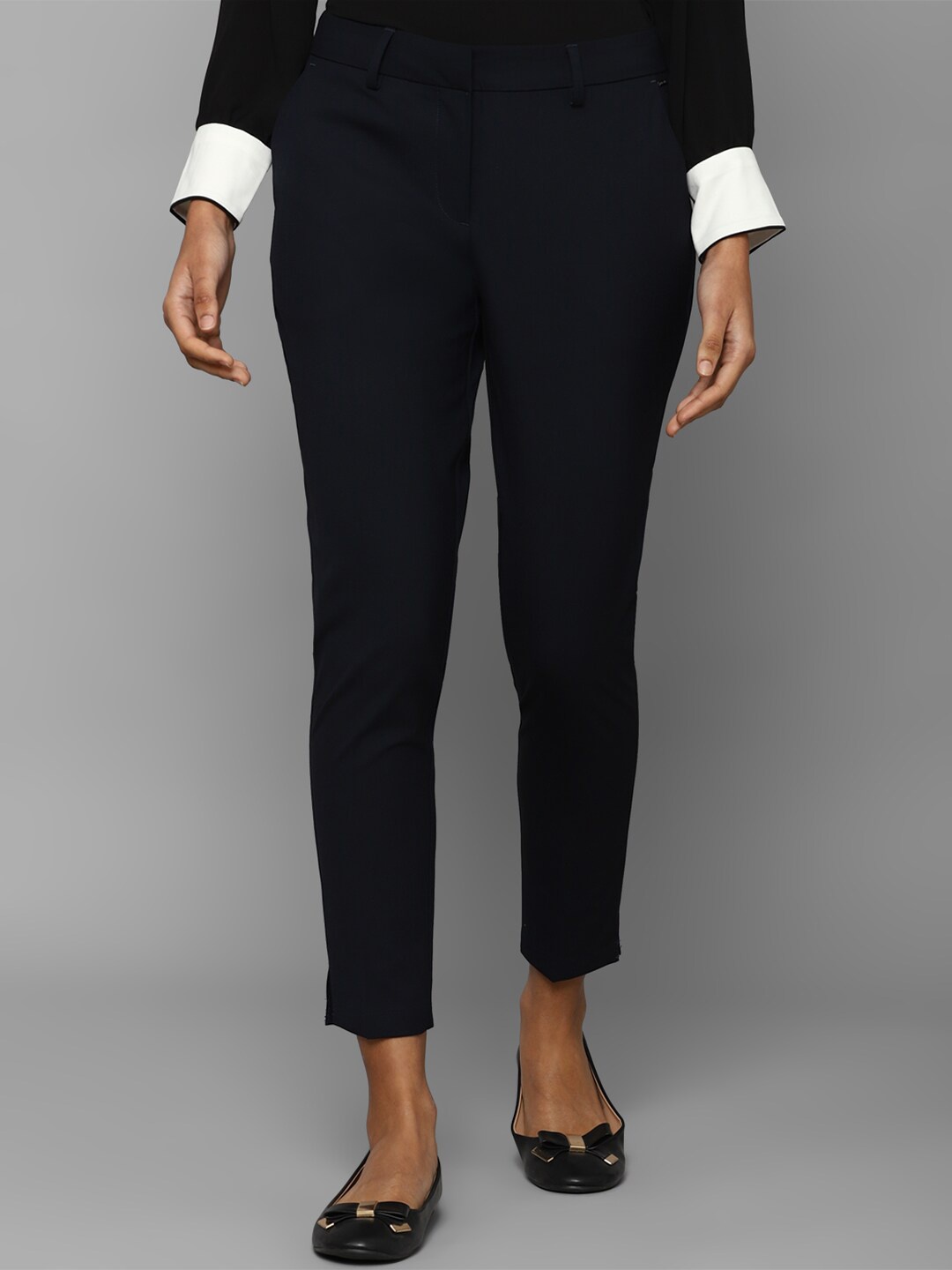 

Allen Solly Woman Women Mid-Rise Casual Trousers, Navy blue