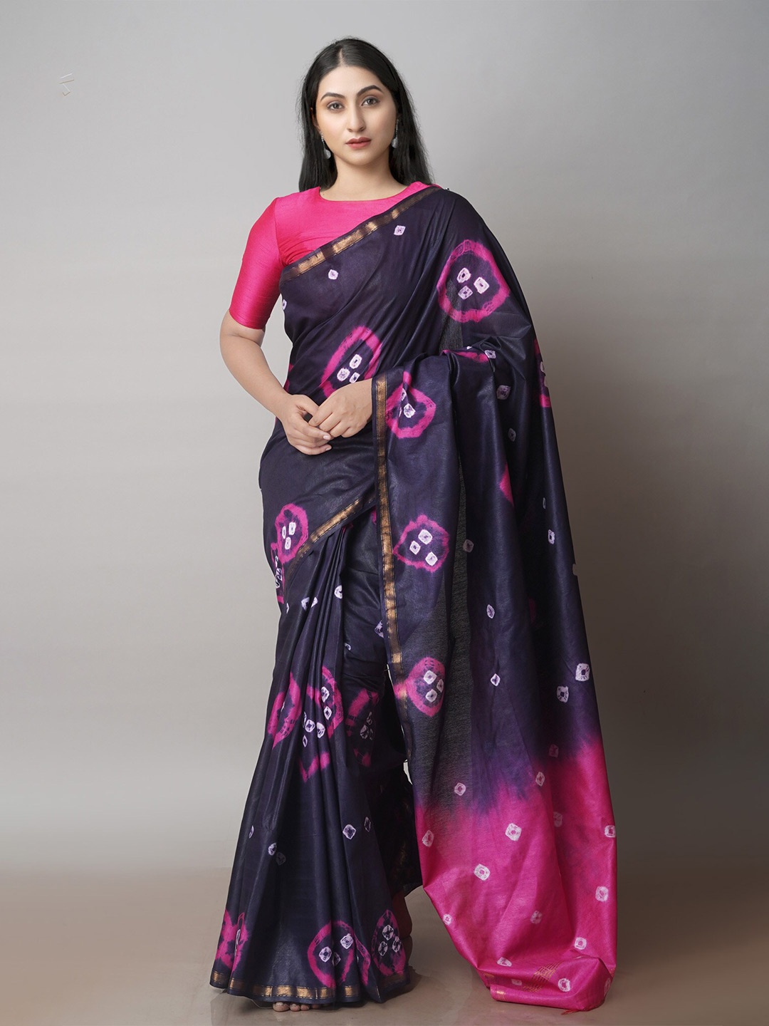 

Unnati Silks Bandhani Printed Silk Cotton Chanderi Saree, Black