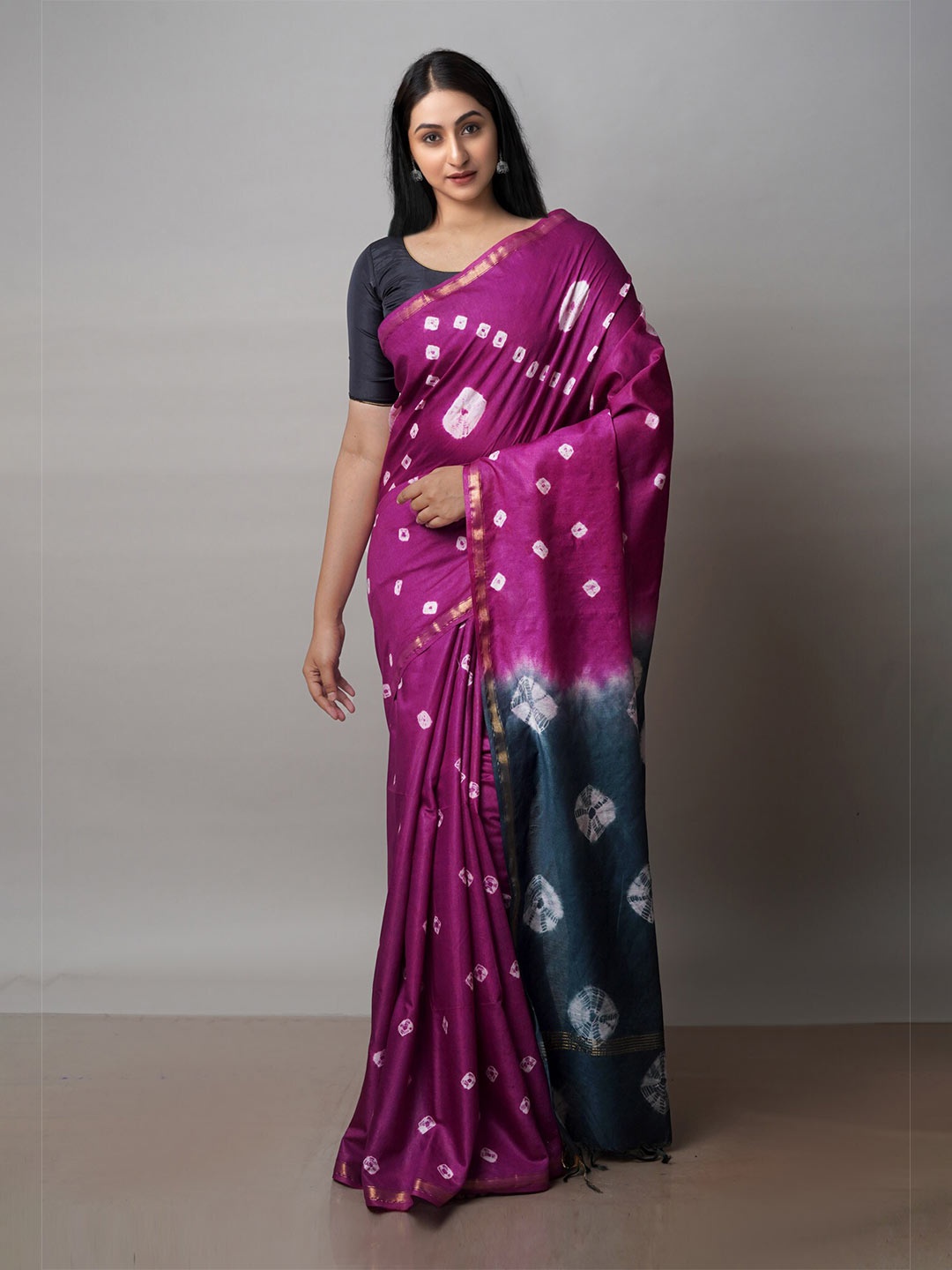 

Unnati Silks Tie & Dye Printed Silk Cotton Chanderi Saree, Purple