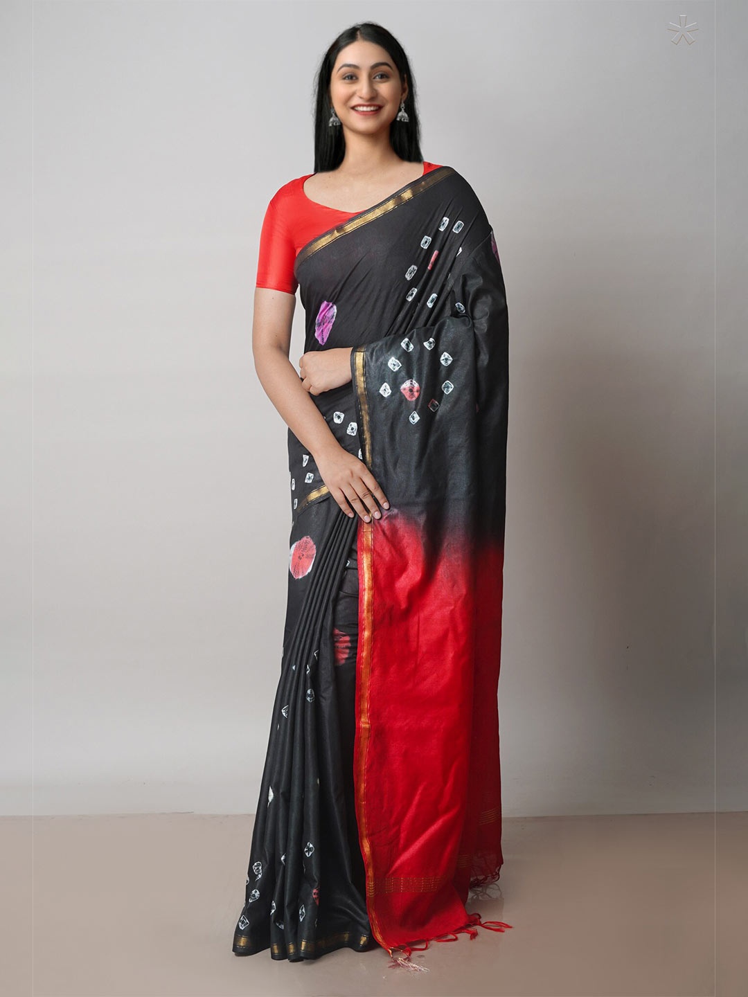 

Unnati Silks Tie And Dye Zari Chanderi Saree, Black