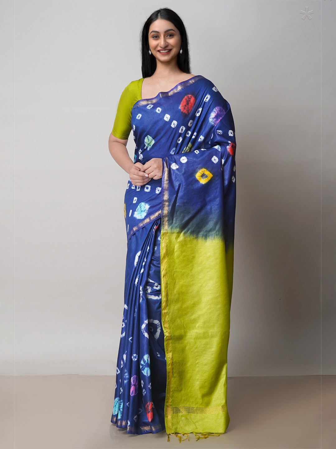 

Unnati Silks Tie And Dye Zari Chanderi Saree, Blue