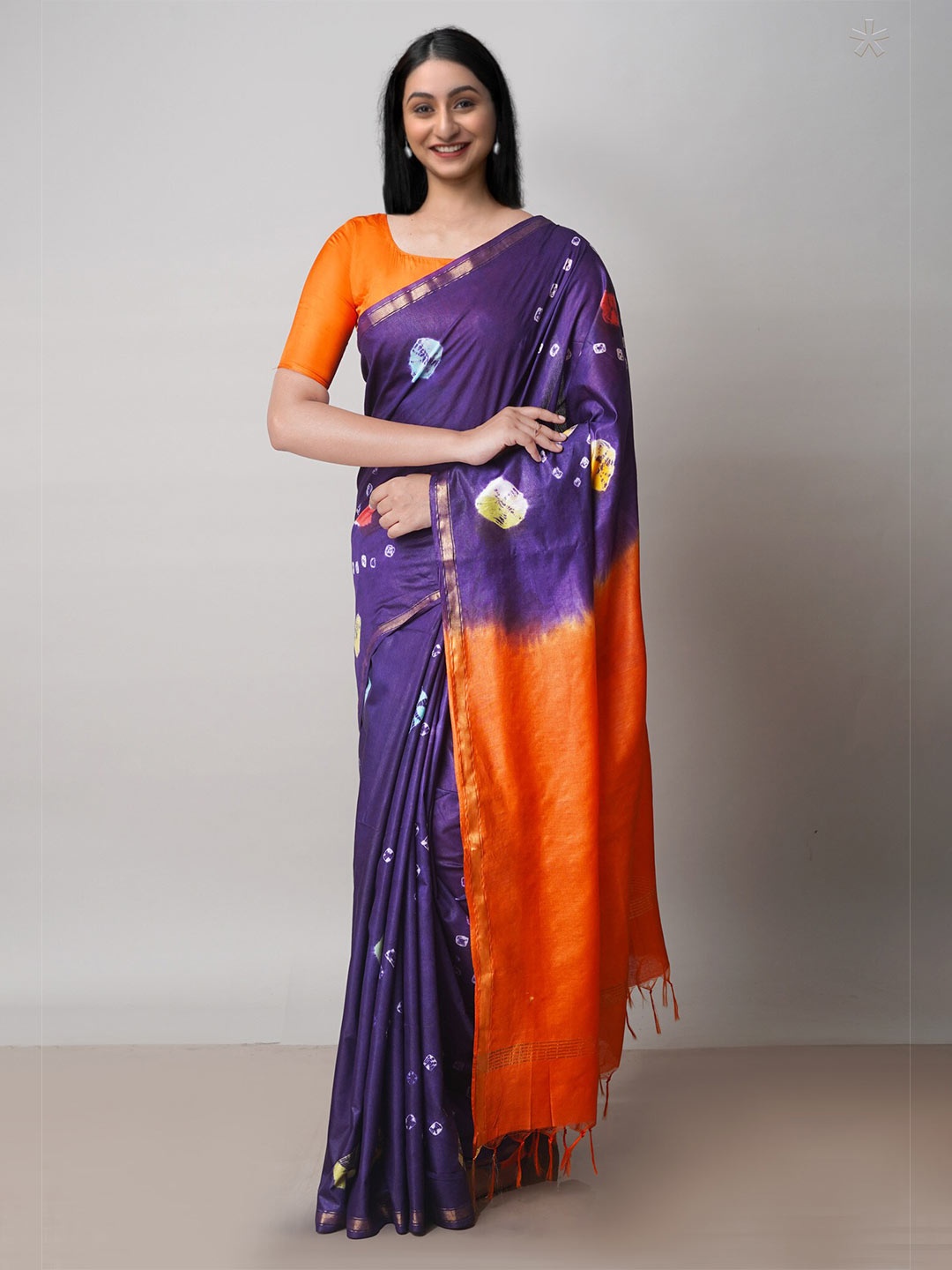 

Unnati Silks Tie And Dye Zari Chanderi Saree, Violet