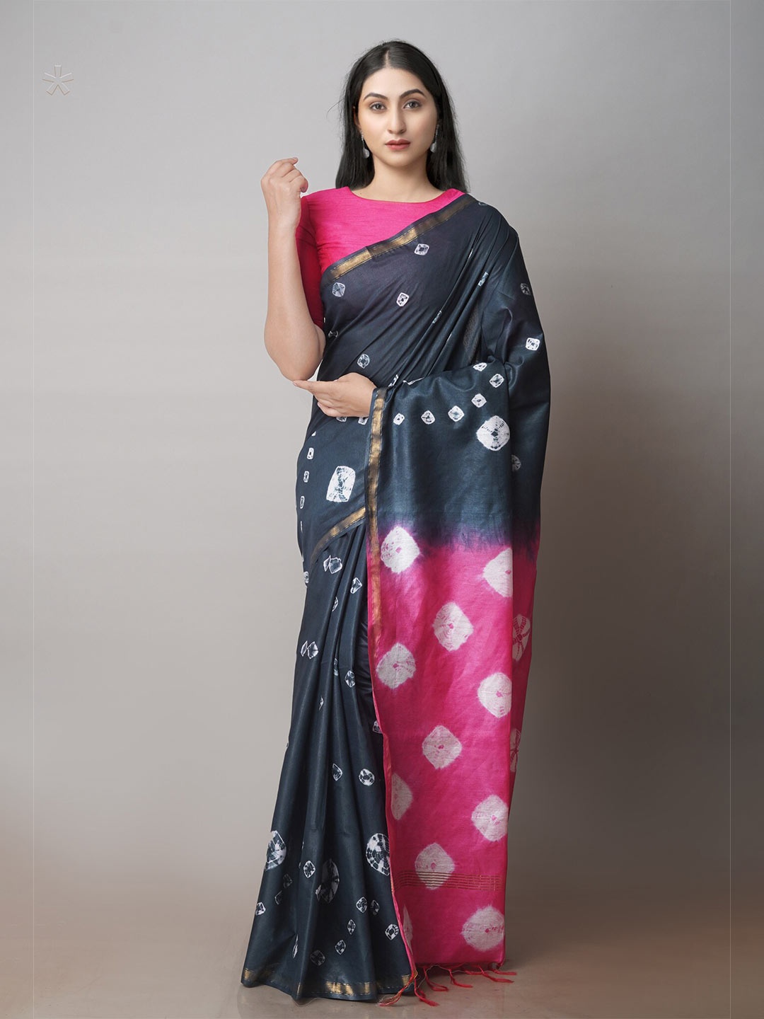 

Unnati Silks Tie And Dye Zari Chanderi Saree, Black