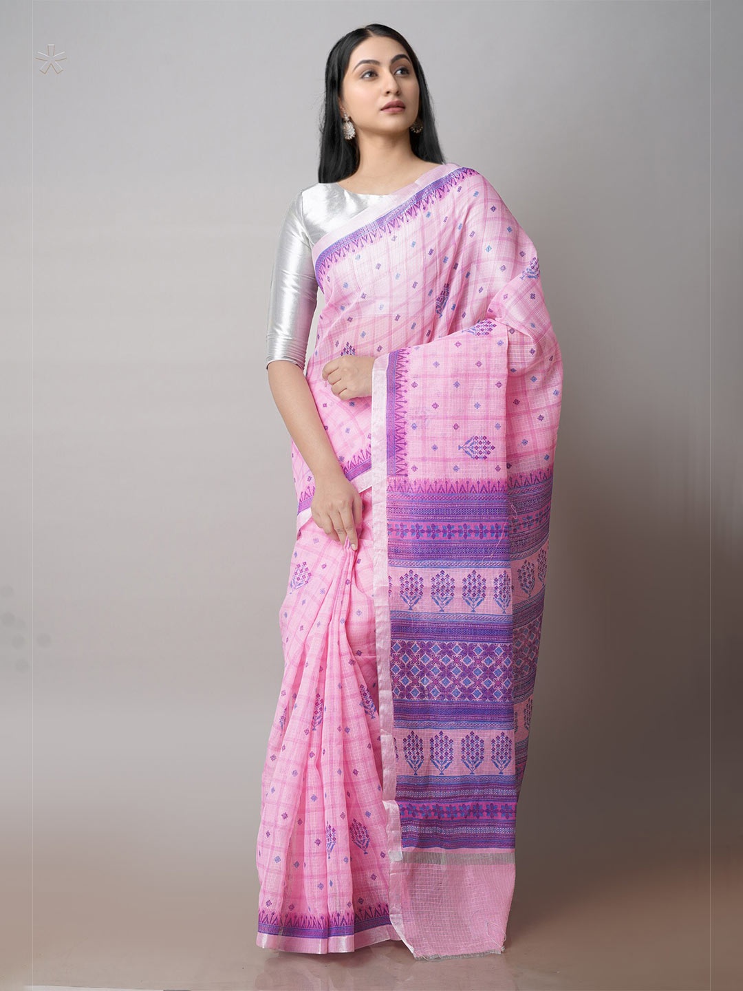 

Unnati Silks Ethnic Motifs Printed Pure Cotton Zari Kota Saree, Pink