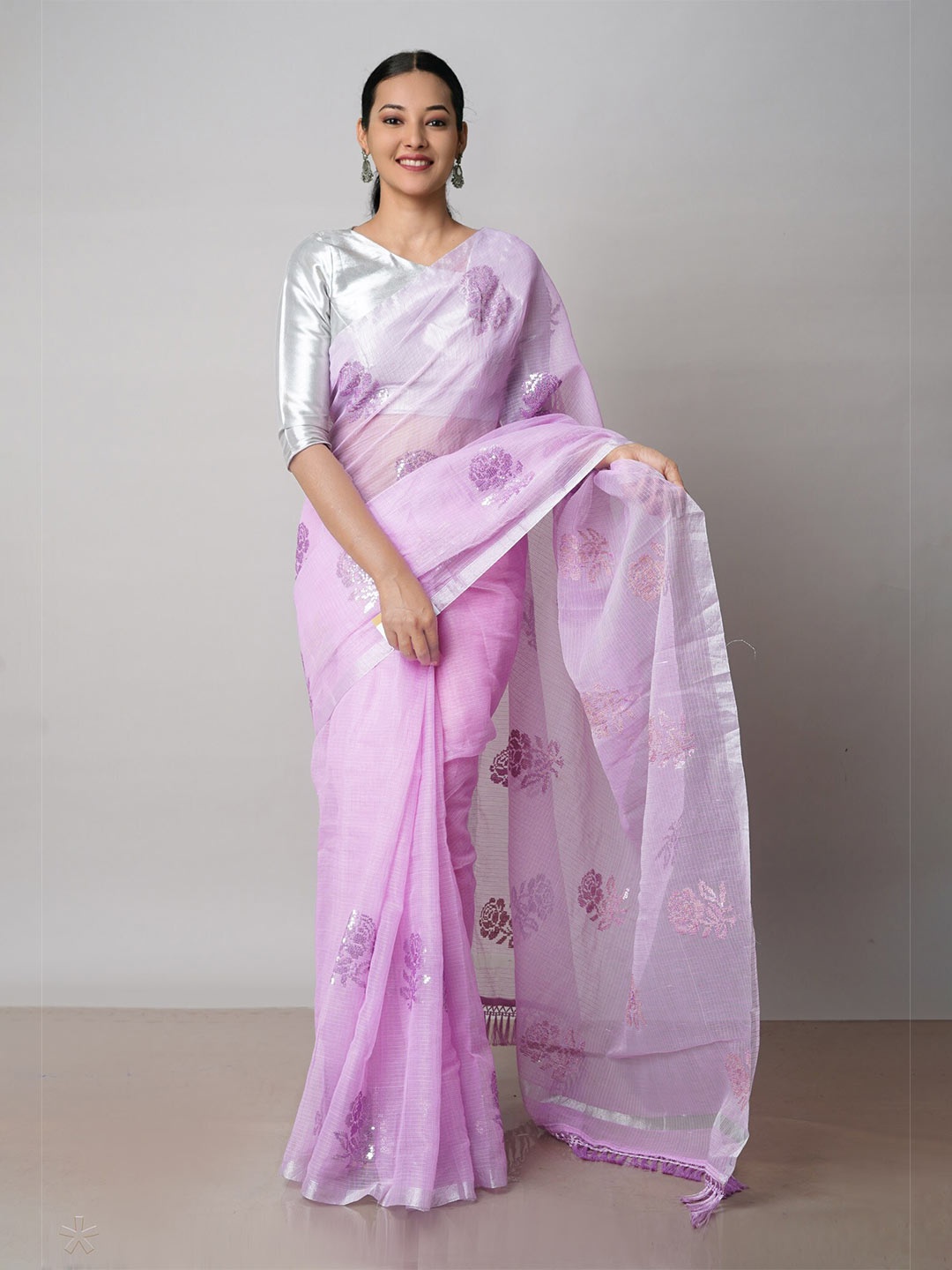 

Unnati Silks Ethnic Motifs Woven Design Pure Cotton Zari Kota Saree, Lavender