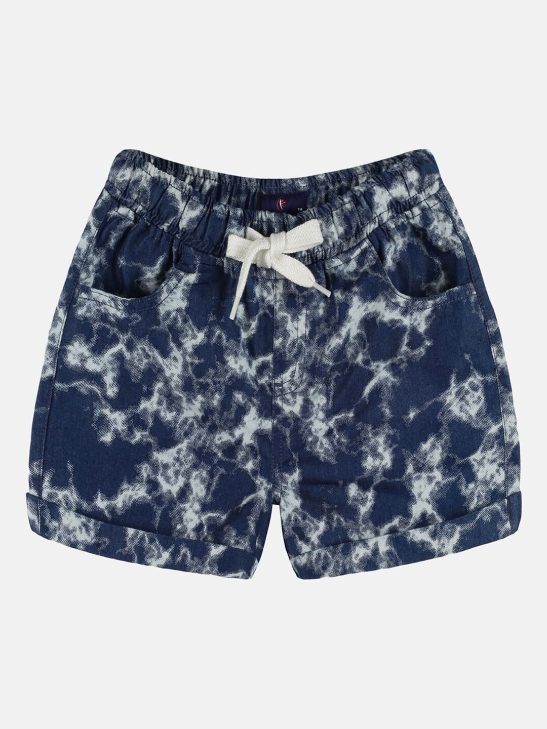 

KiddoPanti Girls Abstract Printed Mid-Rise Above Knee Length Shorts, Blue