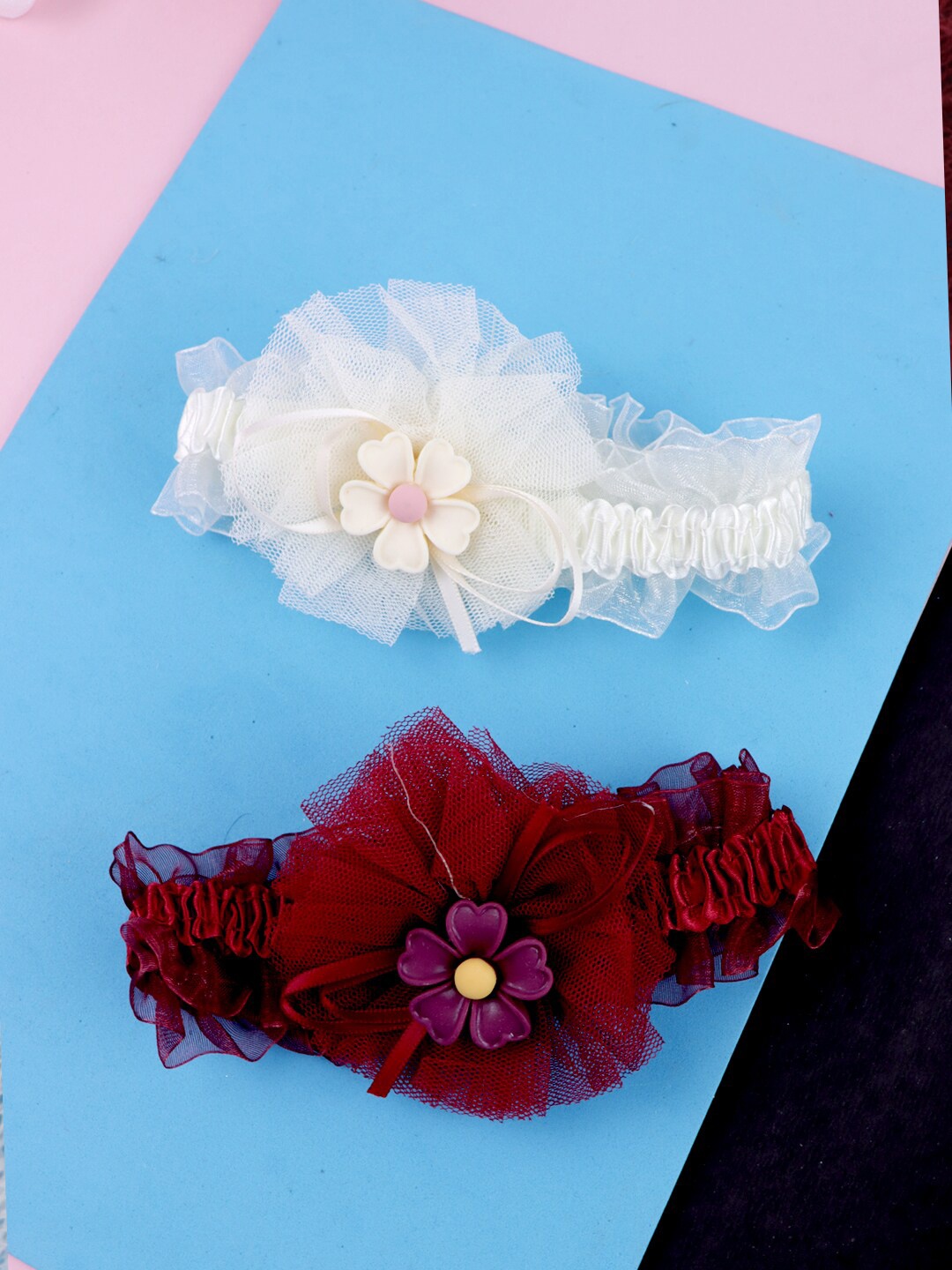

VAGHBHATT Girls 4Pcs Floral Hairband, Red