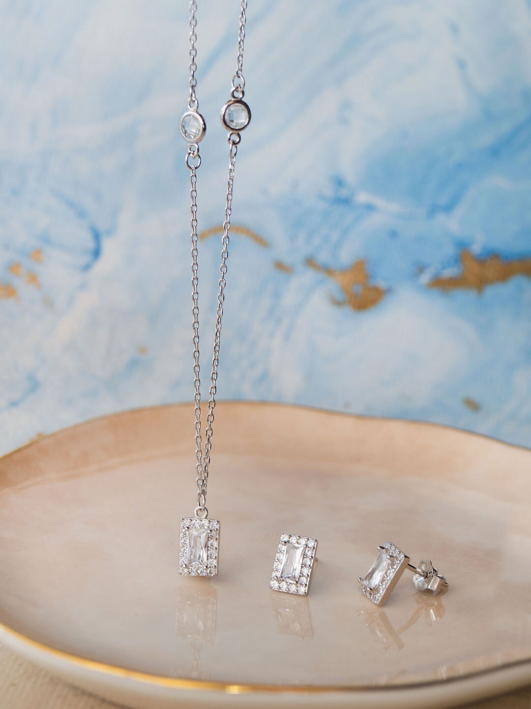 

MANNASH 925 Sterling Silver Rhodium-Plated Necklace & Earrings
