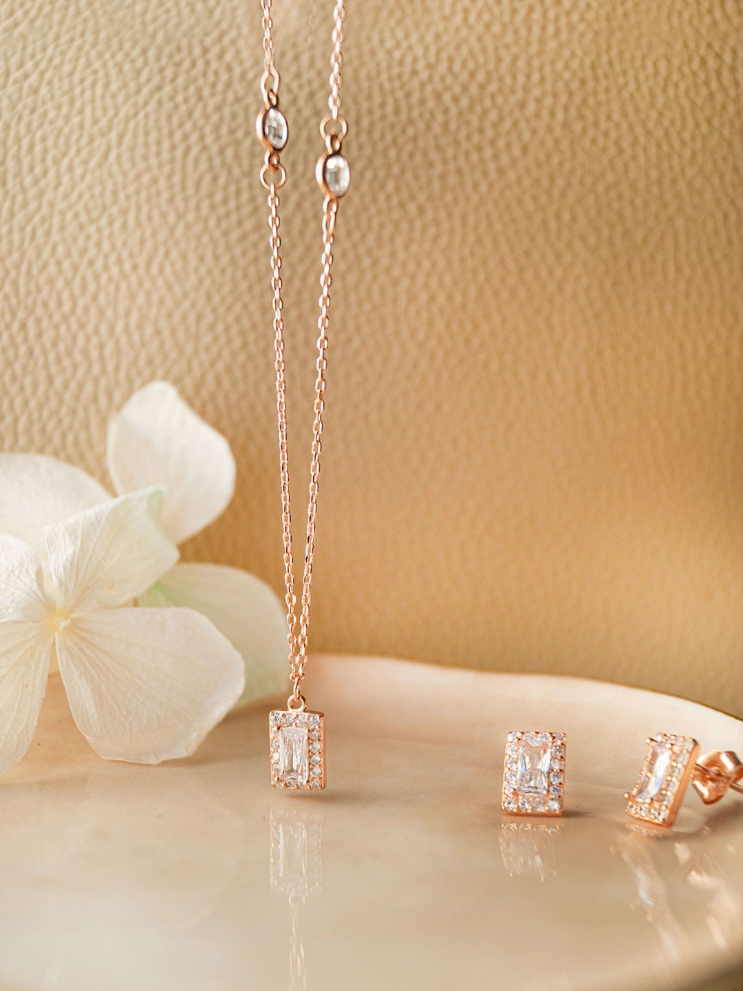 

MANNASH 925 Sterling Silver 18KT Rose Gold-Plated CZ-Studded Jewellery Set