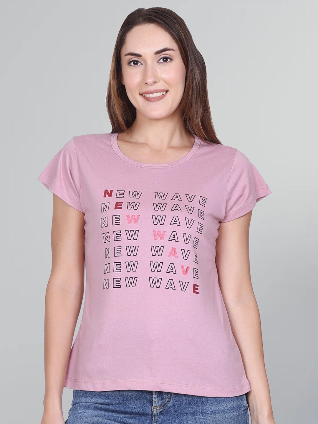 

GODFREY Typography Printed Cotton Casual T-Shirt, Pink