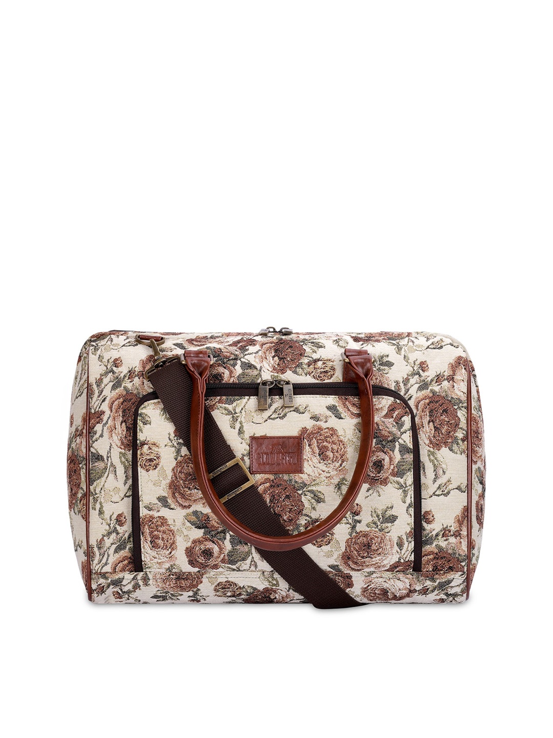 

THE CLOWNFISH Floral Printed Tear Resistant Light Weight Tapestry Travel Duffel Bag 28 L, Brown