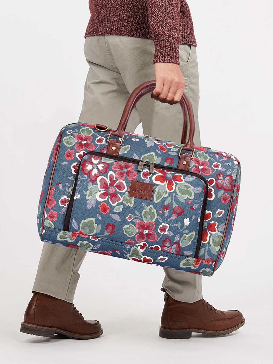 

THE CLOWNFISH Fabric Oceania Floral Printed Tear Resistant Travel Duffel Bag, Blue