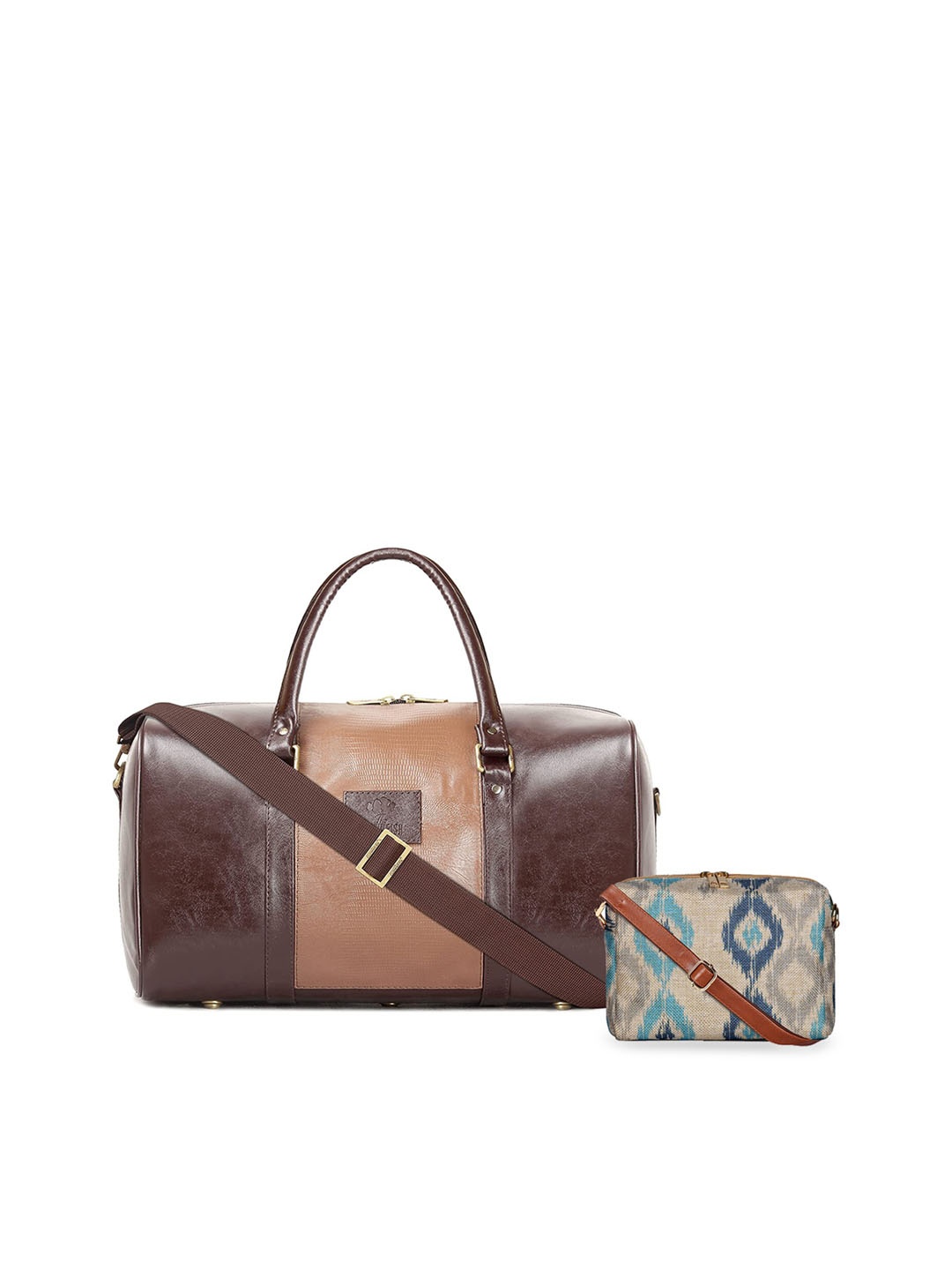 

THE CLOWNFISH Ambiance & Isla Set Of 2 Tear Resistant Travel Duffel Bag With Sling Bag, Brown