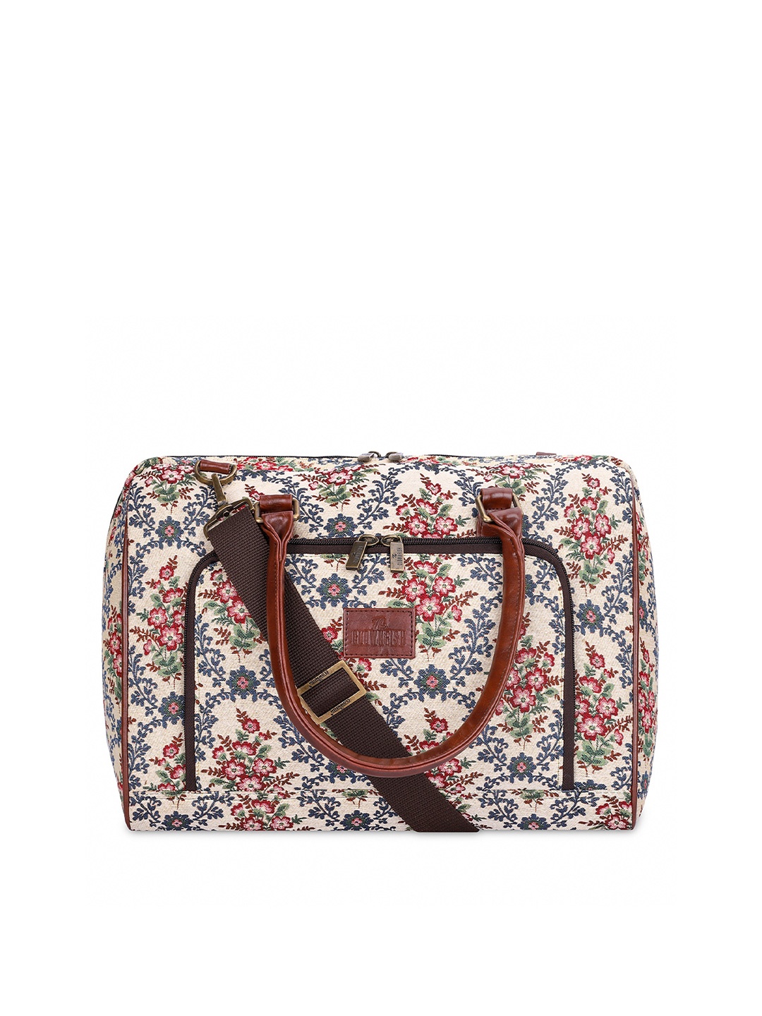 

THE CLOWNFISH Floral Printed Tear Resistant Travel Duffel Bag, Cream