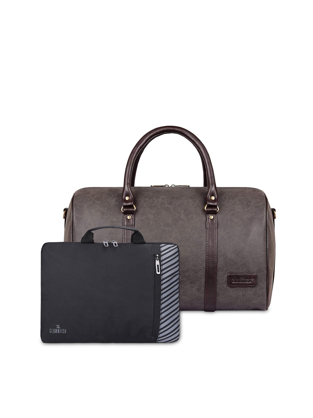 

THE CLOWNFISH Lincoln Set Of 2 Vegan Leather Duffel Bag With Laptop Sleeve, Brown