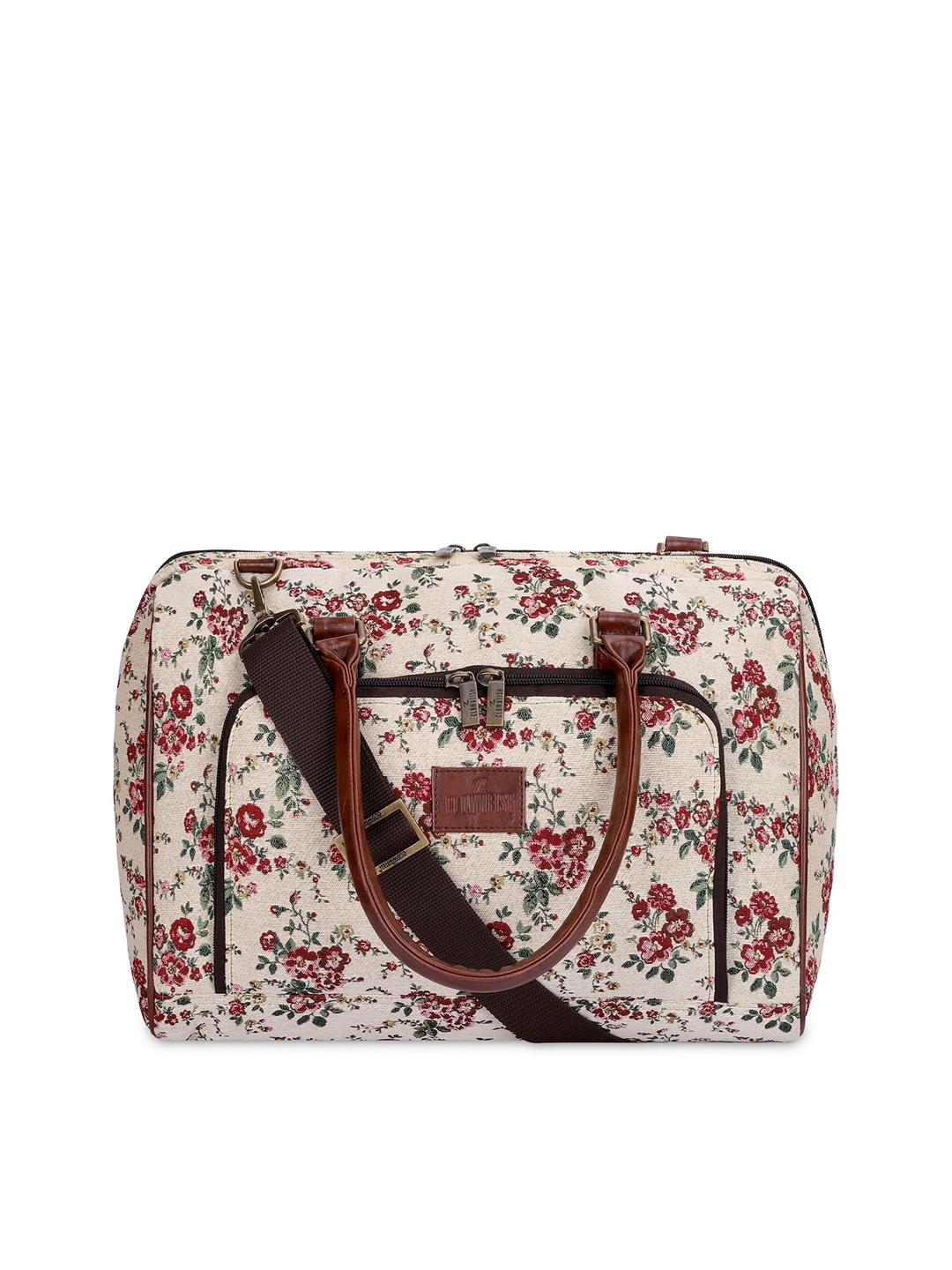 

THE CLOWNFISH Floral Printed Travel Duffel Bag, White