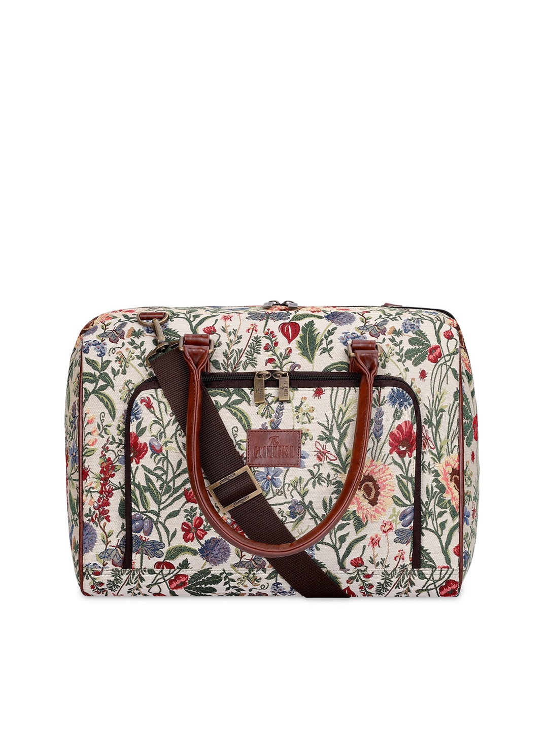 

THE CLOWNFISH Oceania Floral Printed Tear Resistant Travel Duffel Bag, Cream