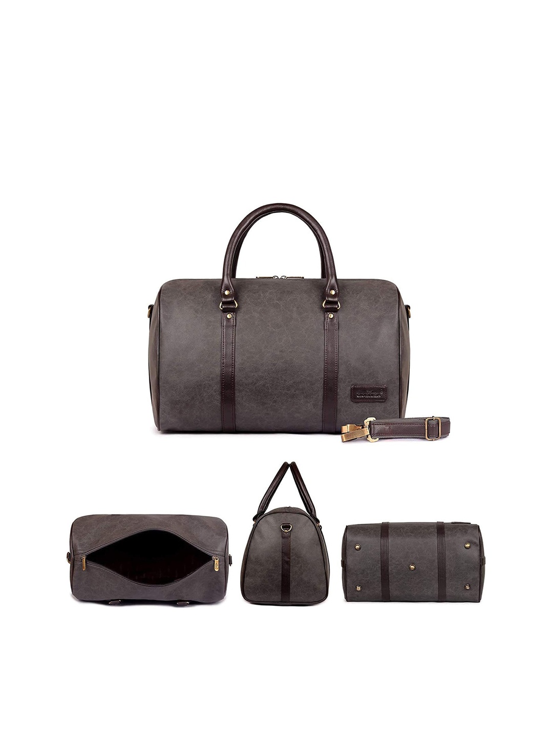 

THE CLOWNFISH Lincoln Set Of 2 Vegan Leather Duffel Bag & Travel Pouch, Grey