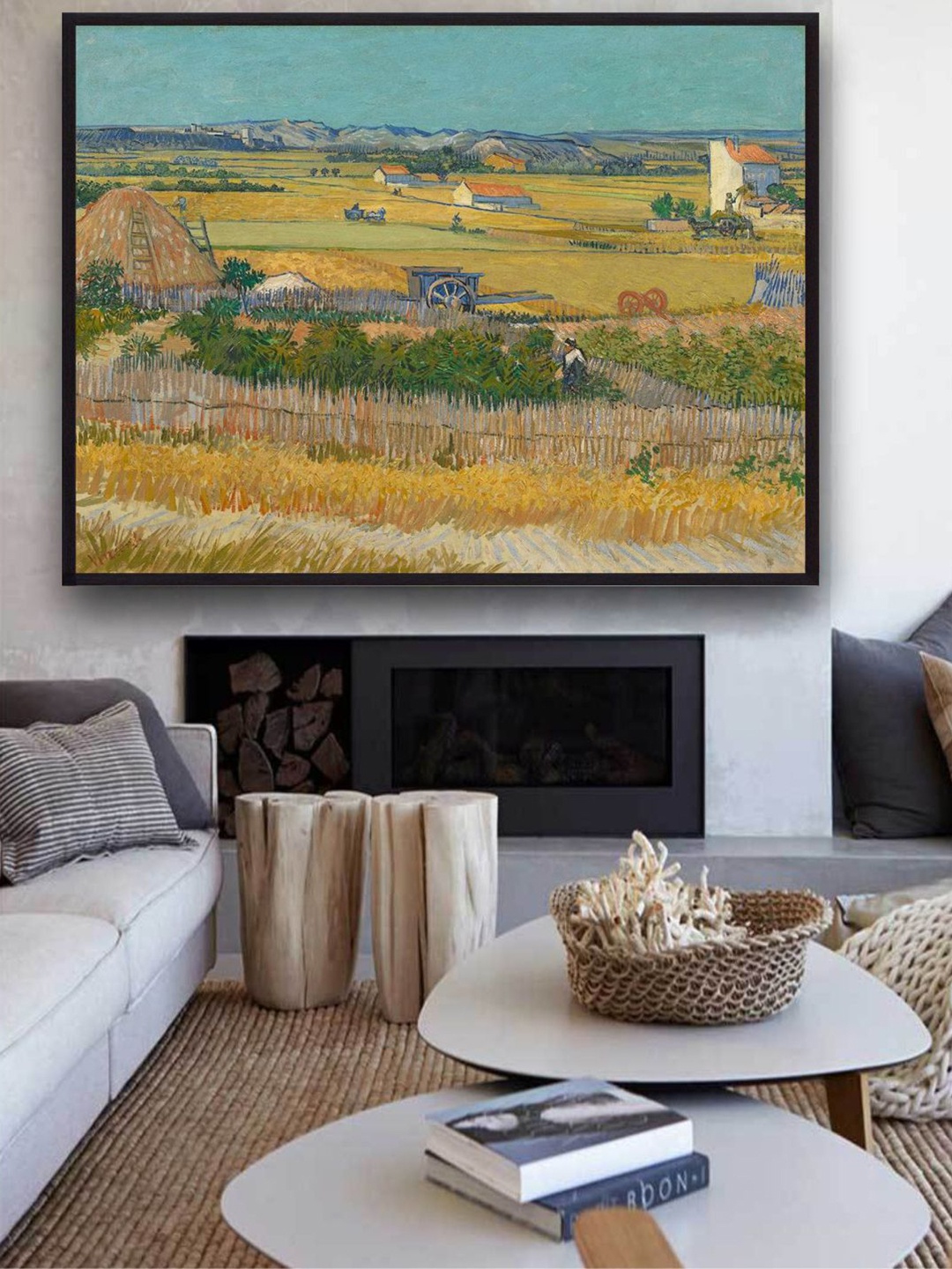 

The Art House Harvest At La Crau And Montmajour By Van Gogh Framed Wall Art, Blue