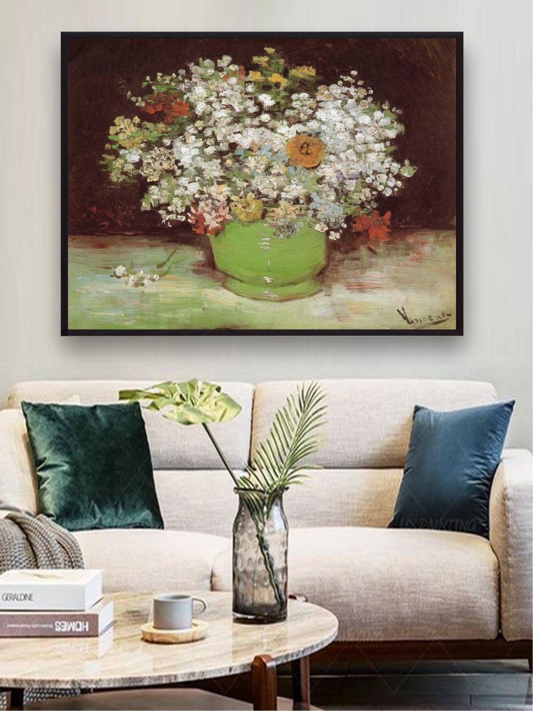 

The Art House Green & White Vase Zinnias And Other Flowers By Van Gogh