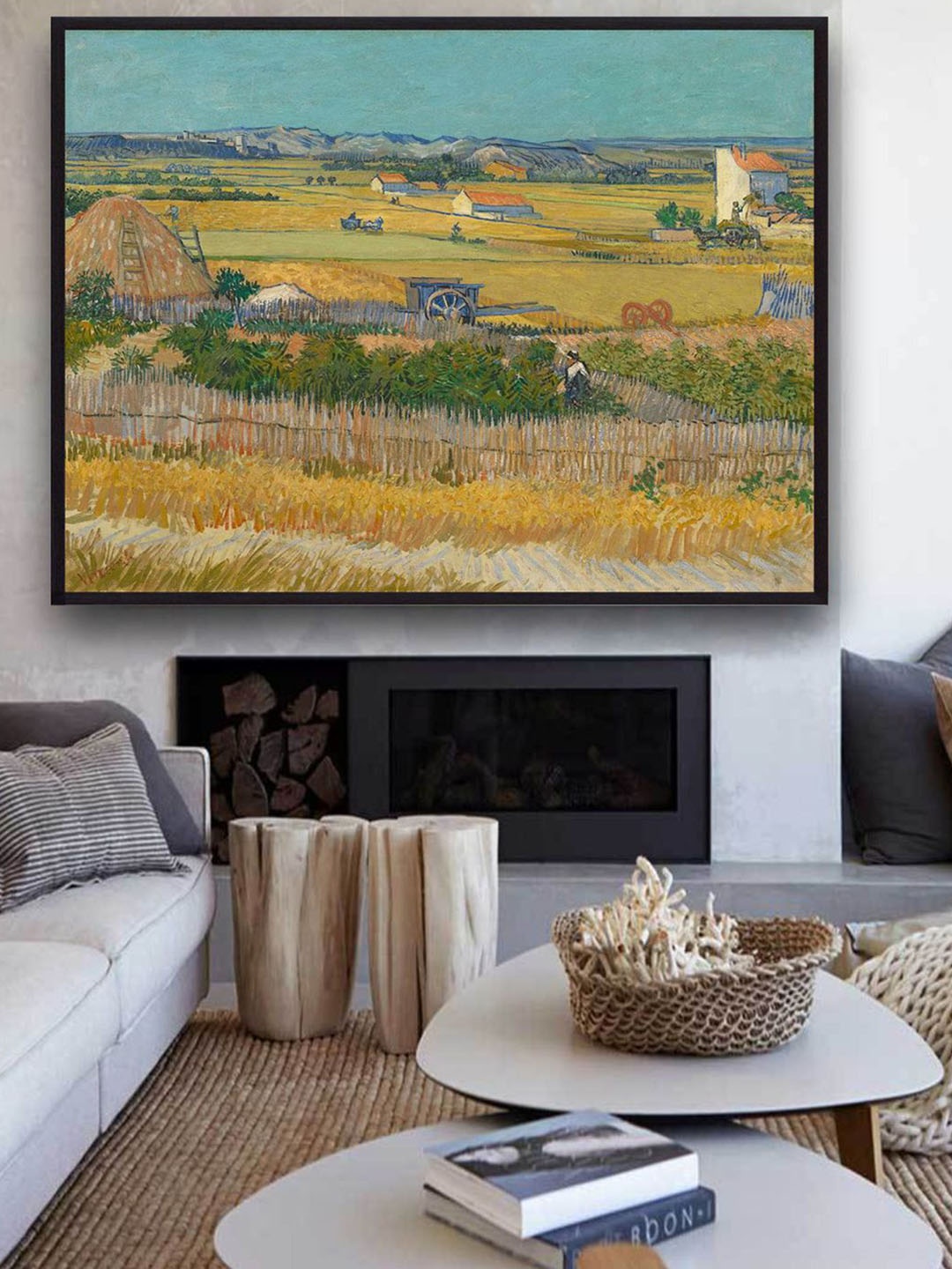 

The Art House Blue & Green Harvest At La Crau And Montmajour By Van Gogh Framed Wall Art