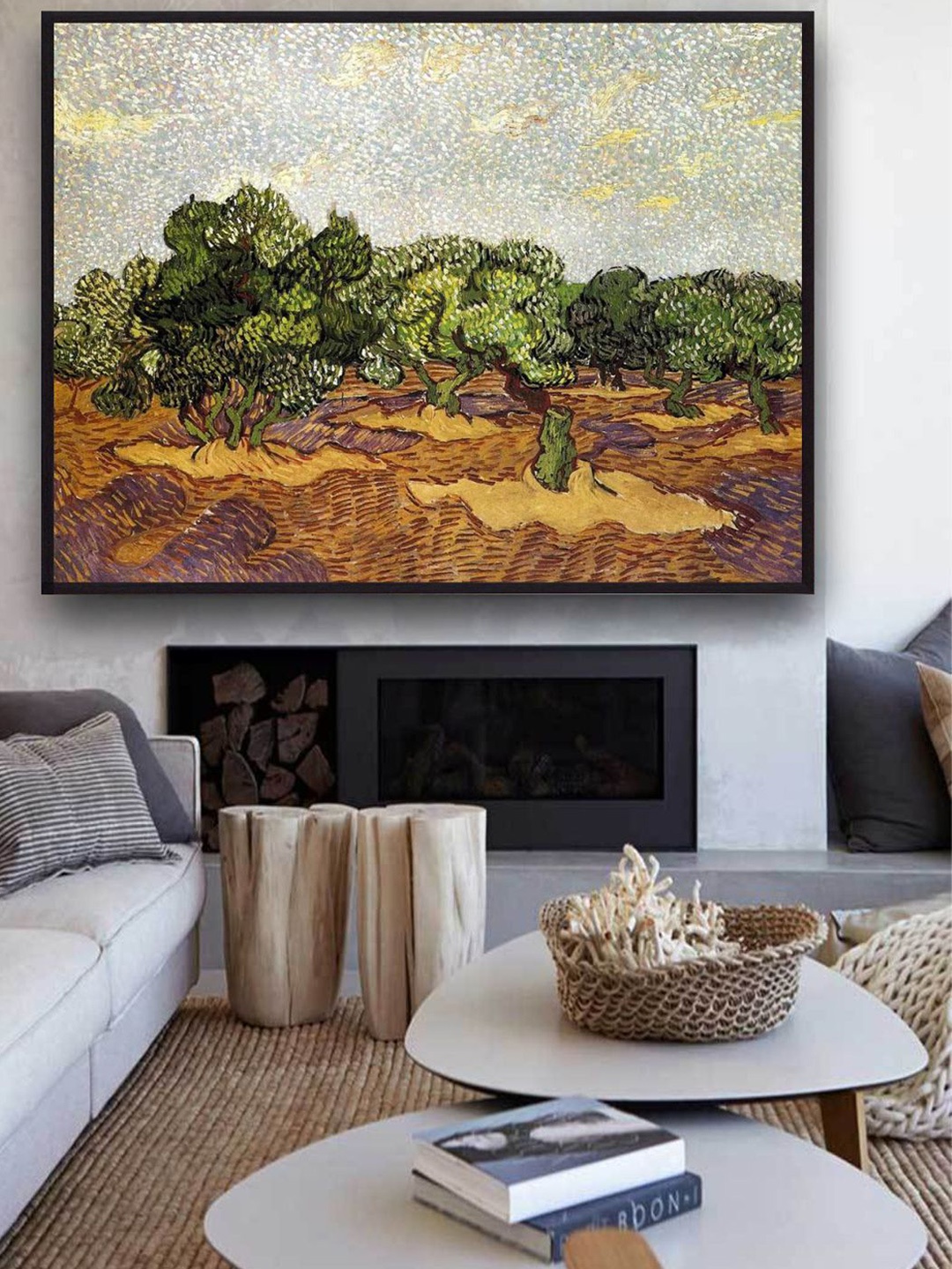 

The Art House Olive Grove Pale Blue Sky By Van Gogh Printed Framed Wall Painting, Green