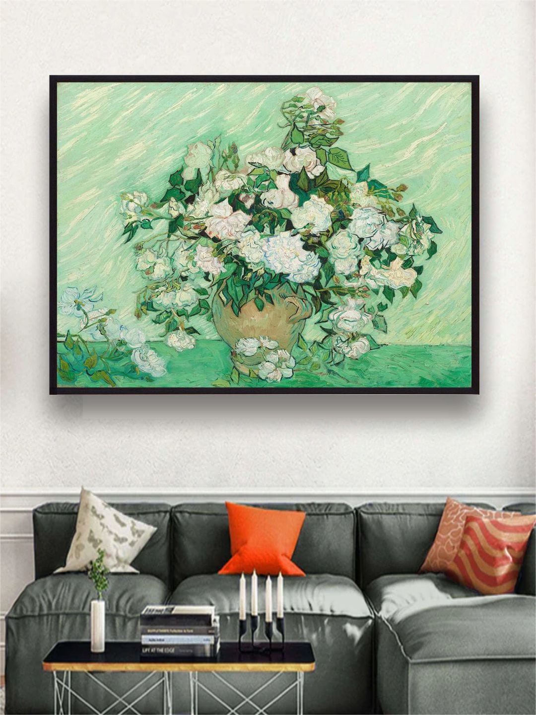 

The Art House Green & White Roses By Van Gogh Framed Wall Art