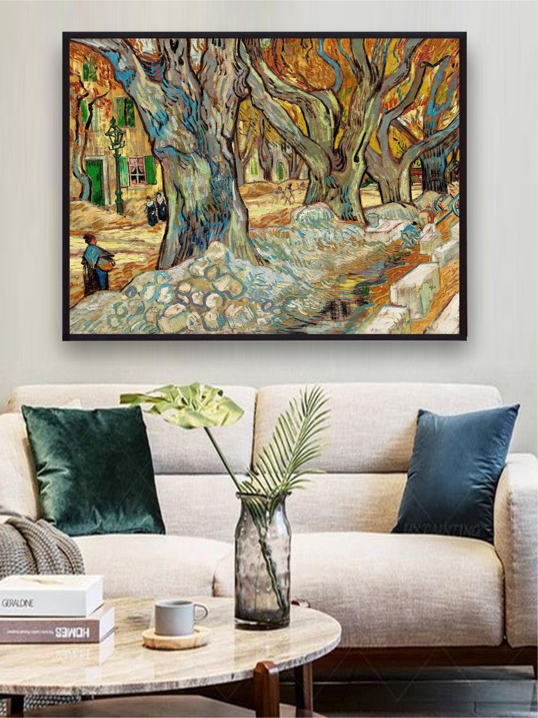 

The Art House The Large Plane Trees By Van Gogh Framed Wall Painting, Green