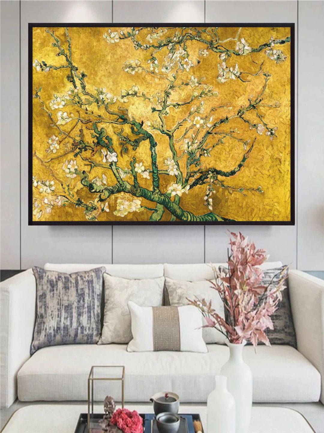 

The Art House Mandorlo in fiore (gold variation) By Van Gogh Painting Framed Wall Art, Yellow