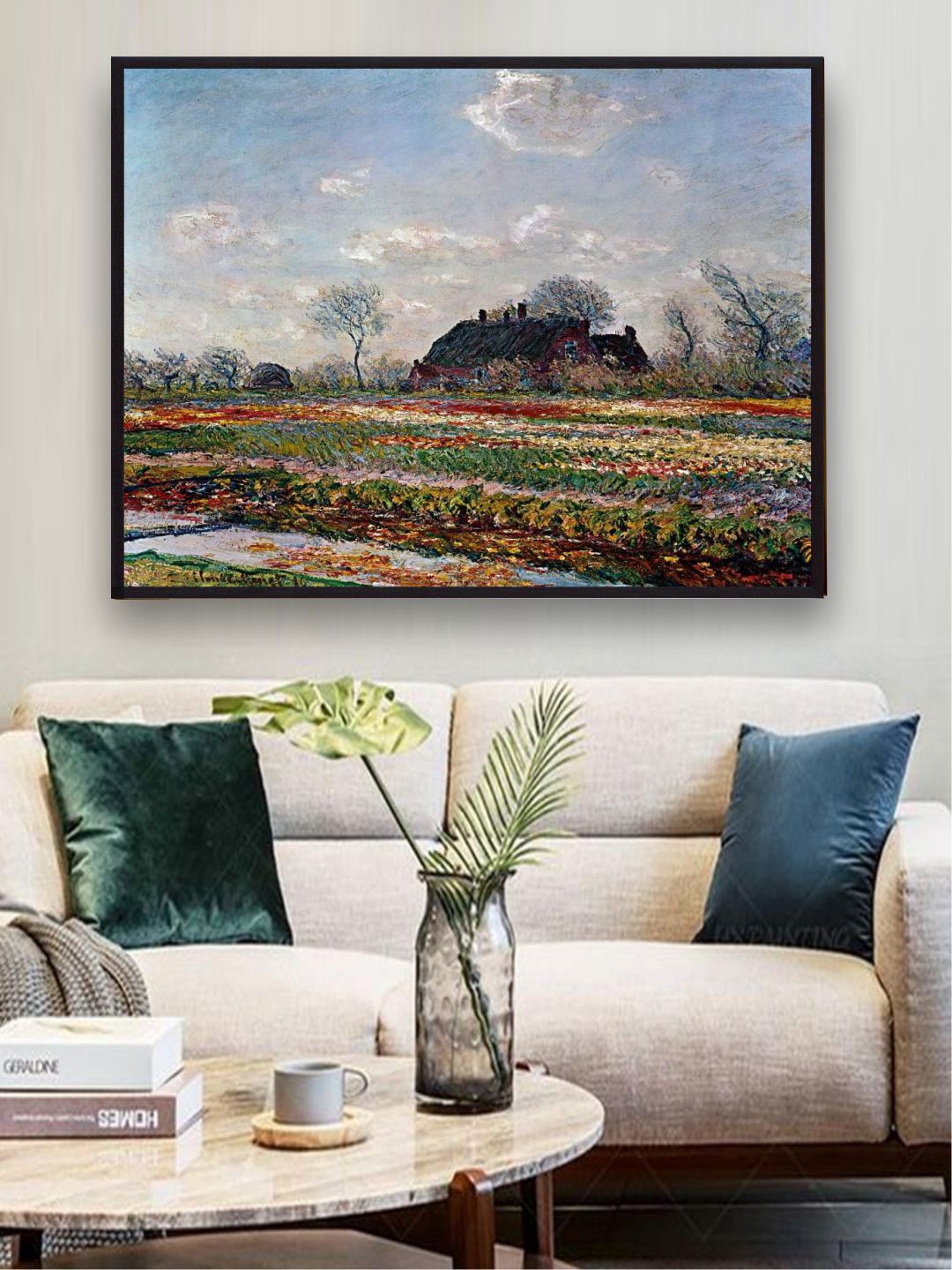 

The Art House Tulip Field Sassenheim By Van Gogh Framed Wall Painting, Blue