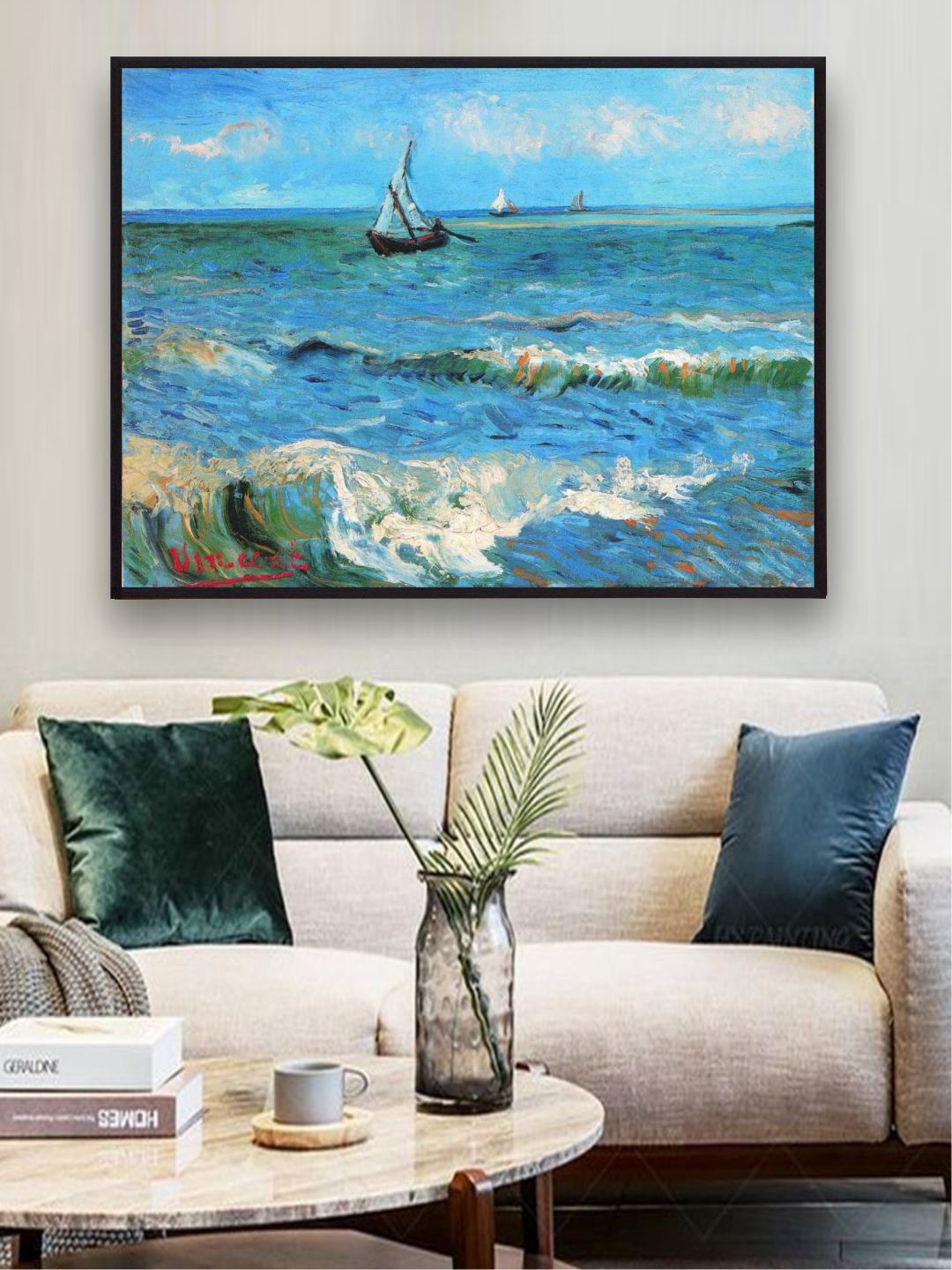 

The Art House The Sea At Les Saintes Maries De La Mer By Van Gogh Framed Wall Painting, Blue