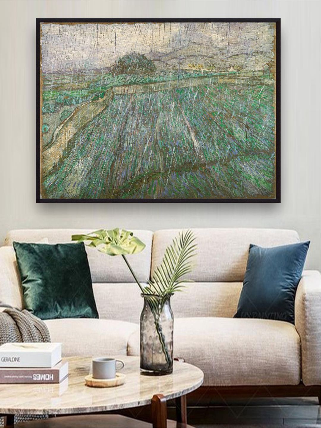 

The Art House Green & Grey Rain By Van Gogh Framed Painting