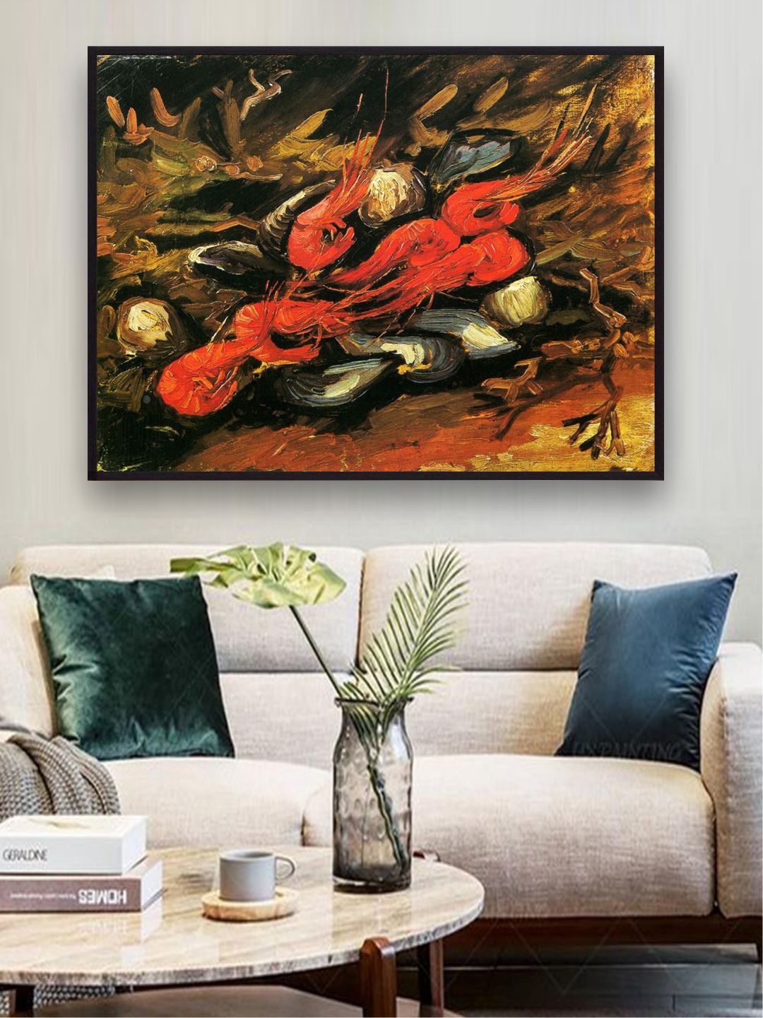 

The Art House Mussels Shrimp By Van Gogh Wall Painting, Black